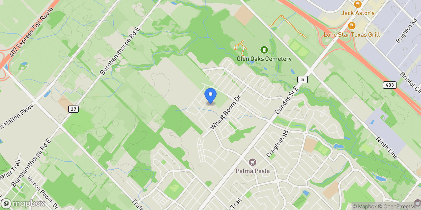 Map showing 1249 ONYX TRAIL, Oakville, ON, L6H8A8, CANADA, Oakville, Ontario, Canada.