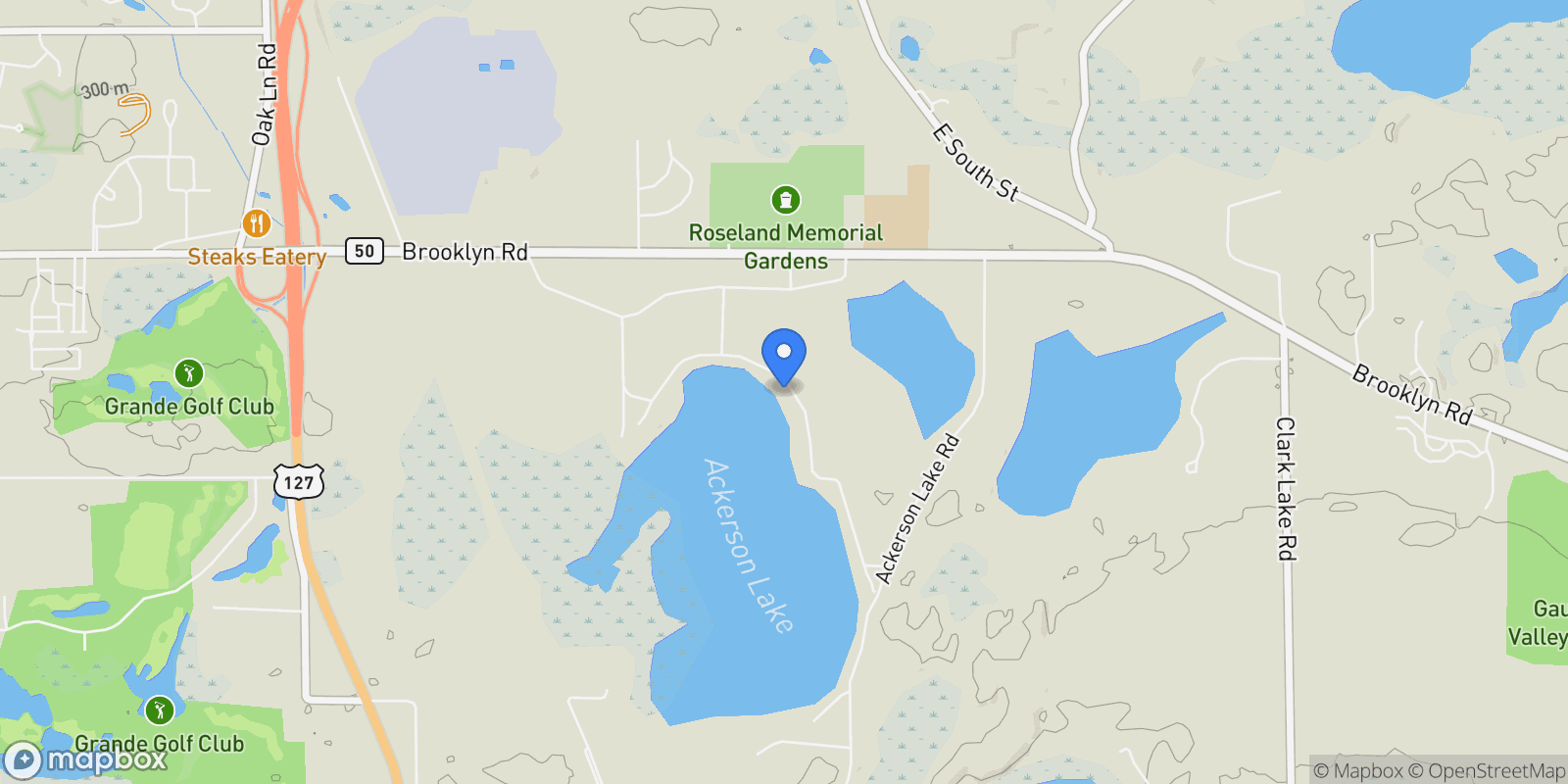 Map showing 222 Ackerson Lake Drive, Jackson, MI 49201, Leoni, Michigan, United States.