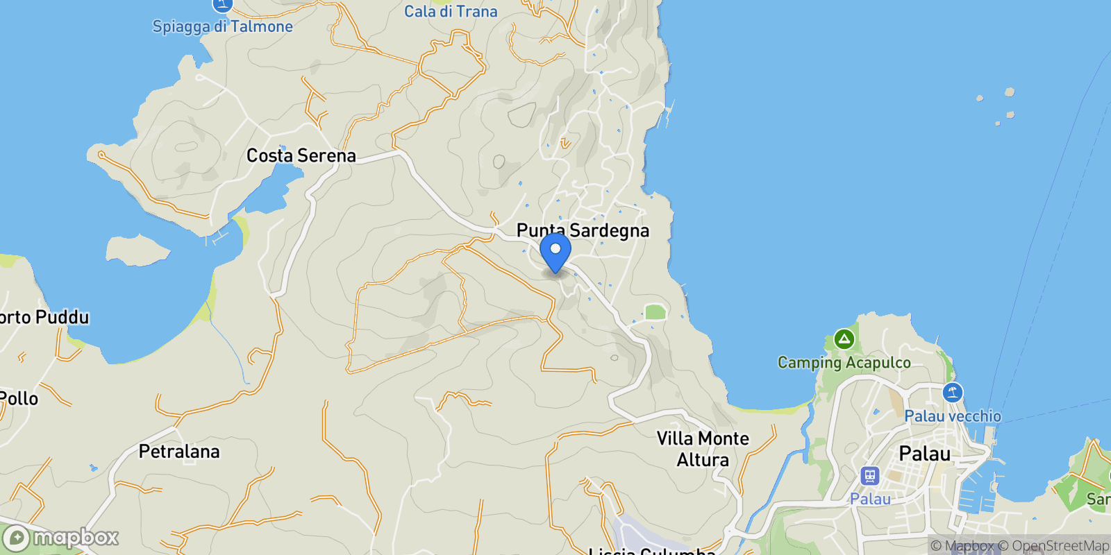 Map showing PORTO RAFAEL, Punta Sardegna, Sardinia, Italy.