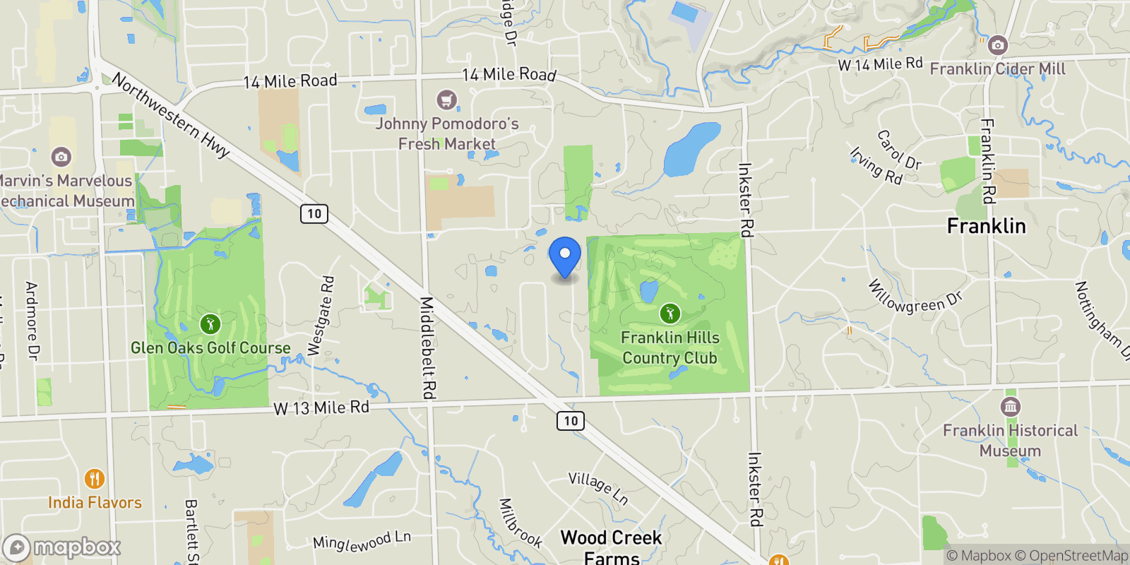 Map showing 31685 Franklin Fairway Street, Farmington, MI 48334, Farmington Hills, Michigan, United States.