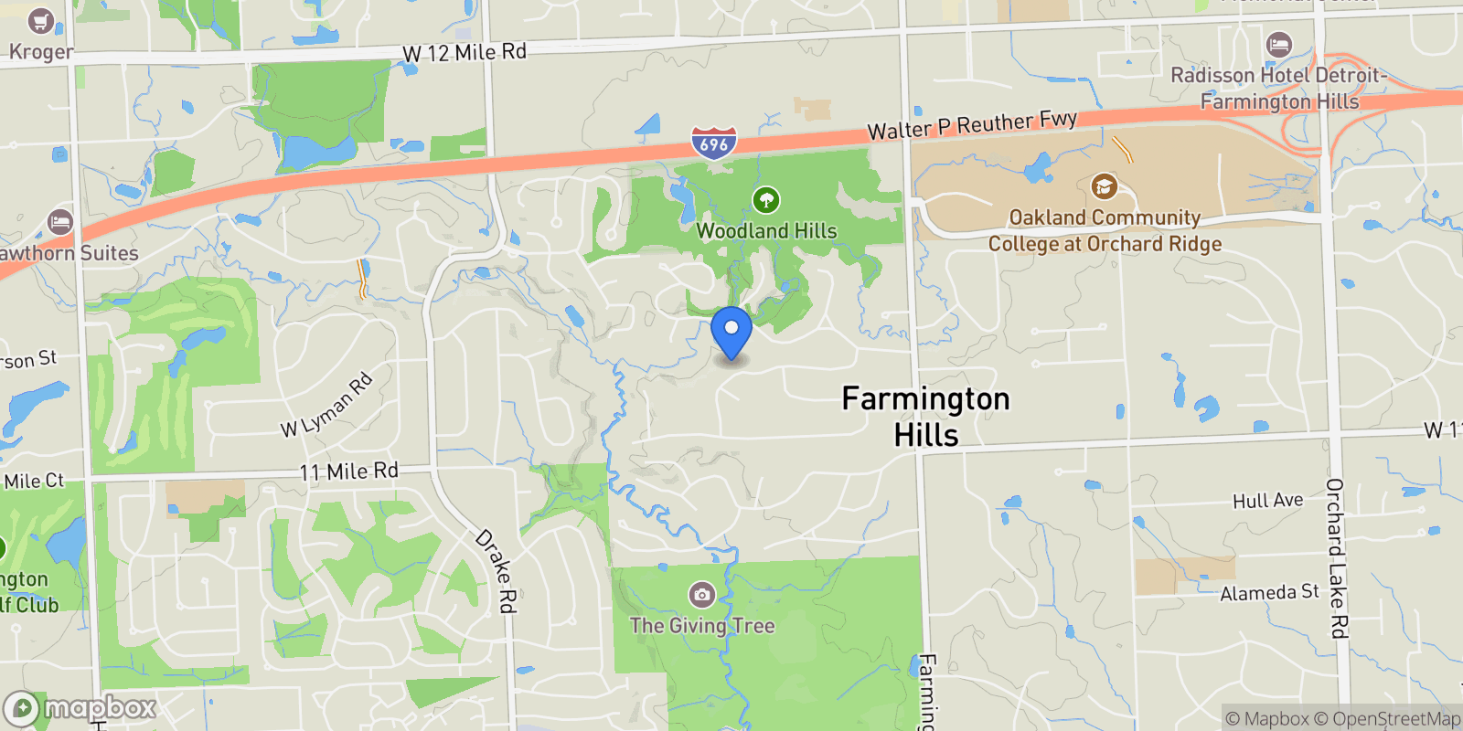 Map showing 34062 Lyncroft Street, Farmington, MI 48331, Farmington Hills, Michigan, United States.