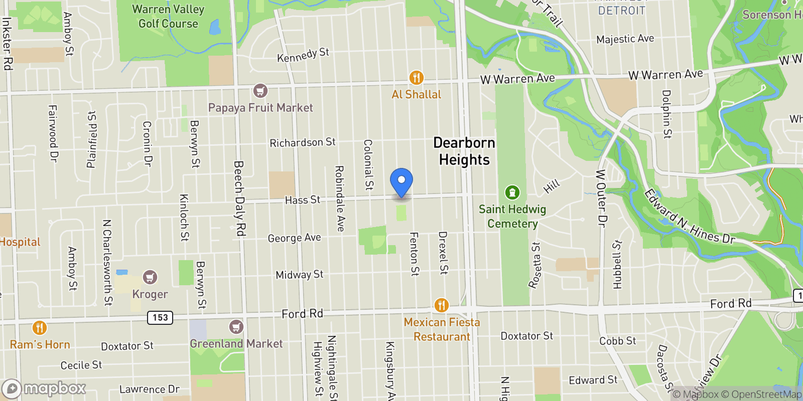 Map showing 24541 Hass Street, Dearborn Heights, MI 48127, Dearborn, Michigan, United States.