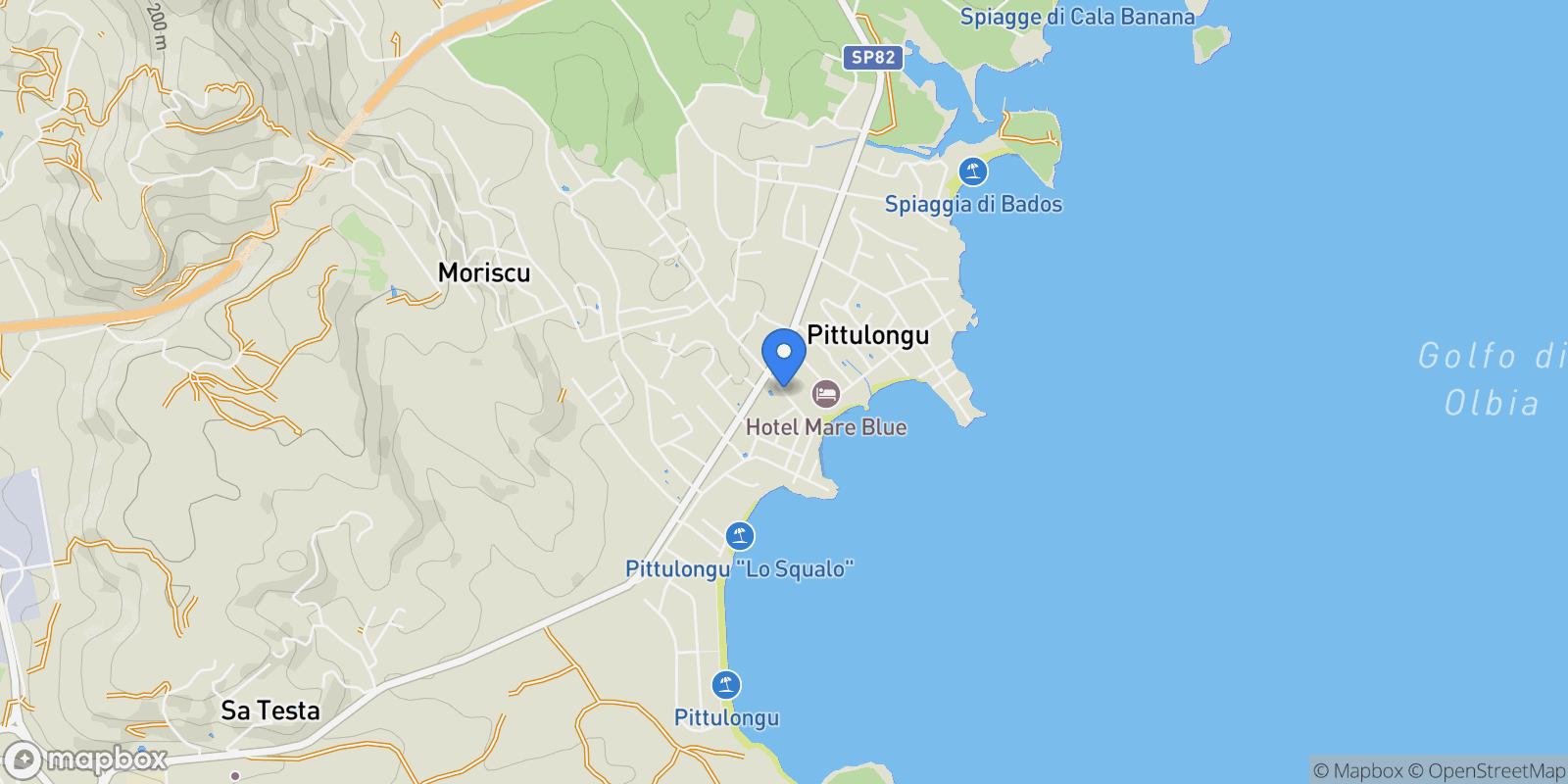 Map showing Via Rosa Dei Venti, Pittulongu, Sardinia, Italy.