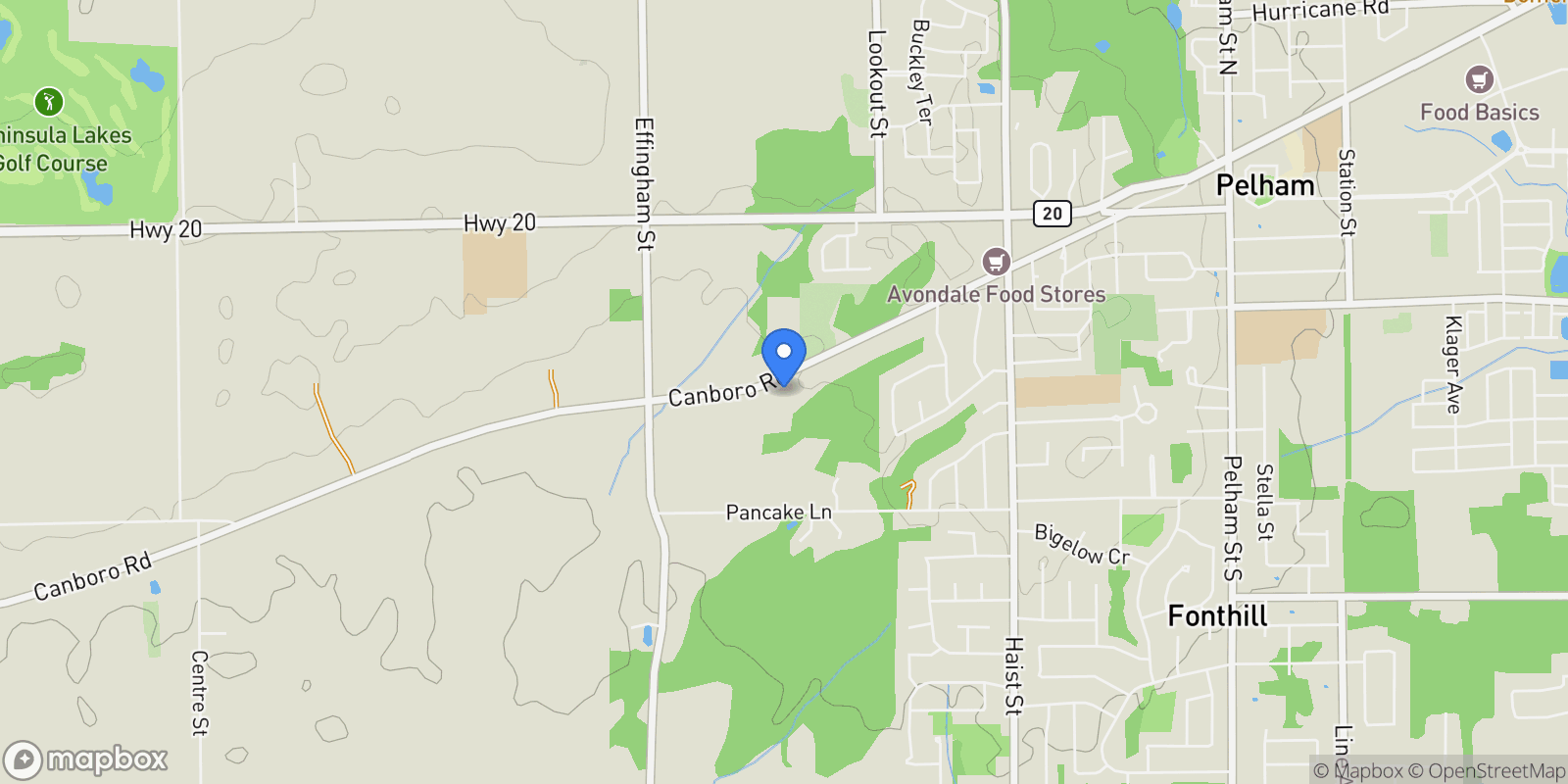 Map showing 250 CANBORO ROAD, Pelham, ON, L0S1M0, CANADA, Pelham, Ontario, Canada.