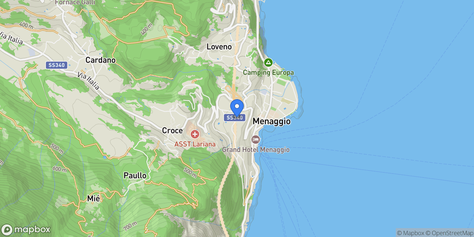 Map showing monsignor Poletti, Lombardy, Menaggio, Lombardy, Italy.
