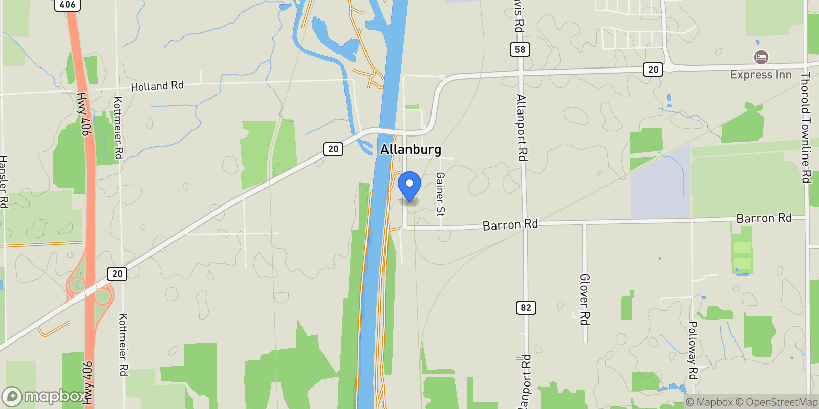 Map showing 1 ANCHOR ROAD, Thorold, ON, L0S1A0, CANADA, Thorold, Ontario, Canada.