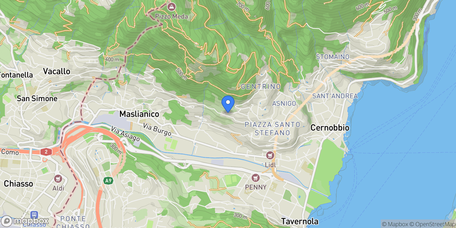 Map showing via domodossola, Lombardy, Cernobbio, Lombardy, Italy.