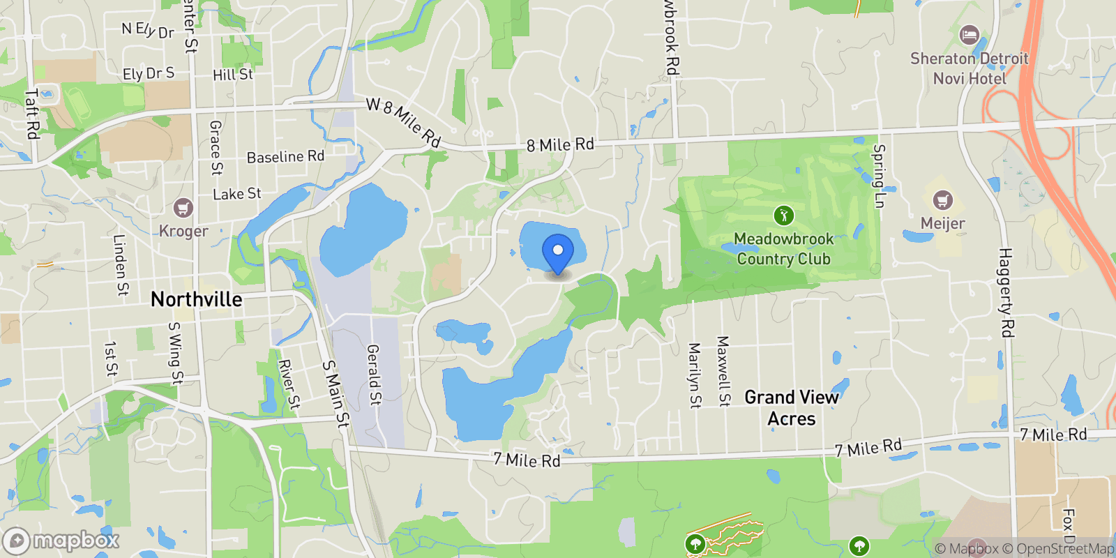 Map showing 19760 Scenic Harbour Drive, Northville Township, MI 48167, Novi, Michigan, United States.