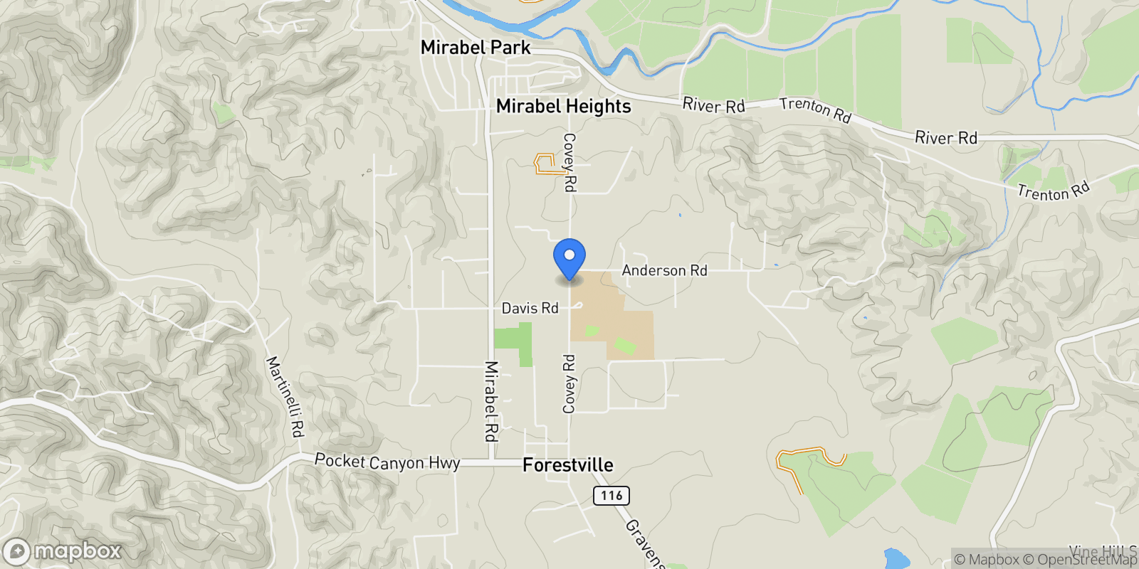 Map showing Covey Road , Forestville, CA 95436, Forestville, California, United States.