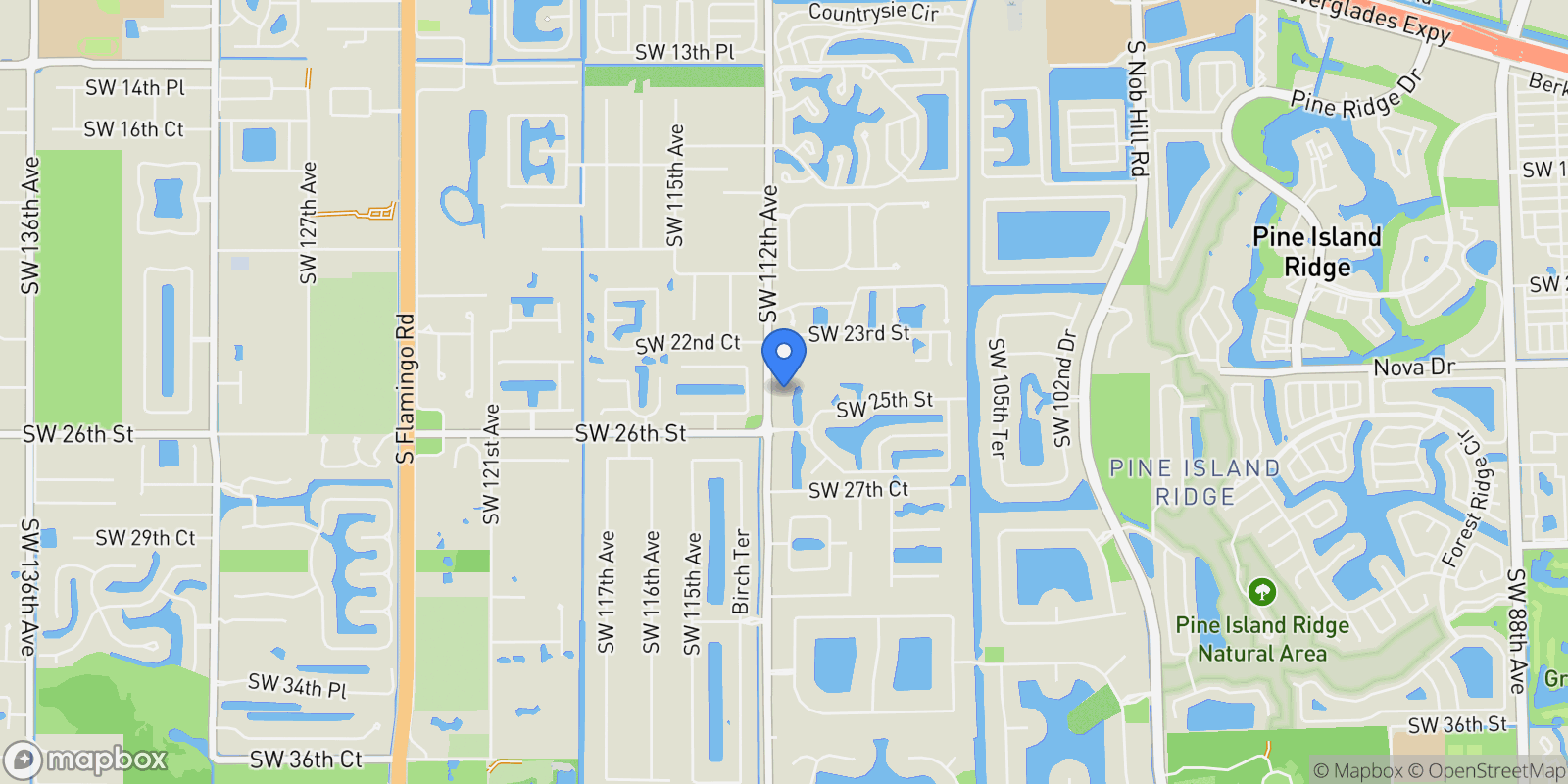 Map showing 2400 SW 112th Ave, Davie, FL 33325, Davie, Florida, United States.