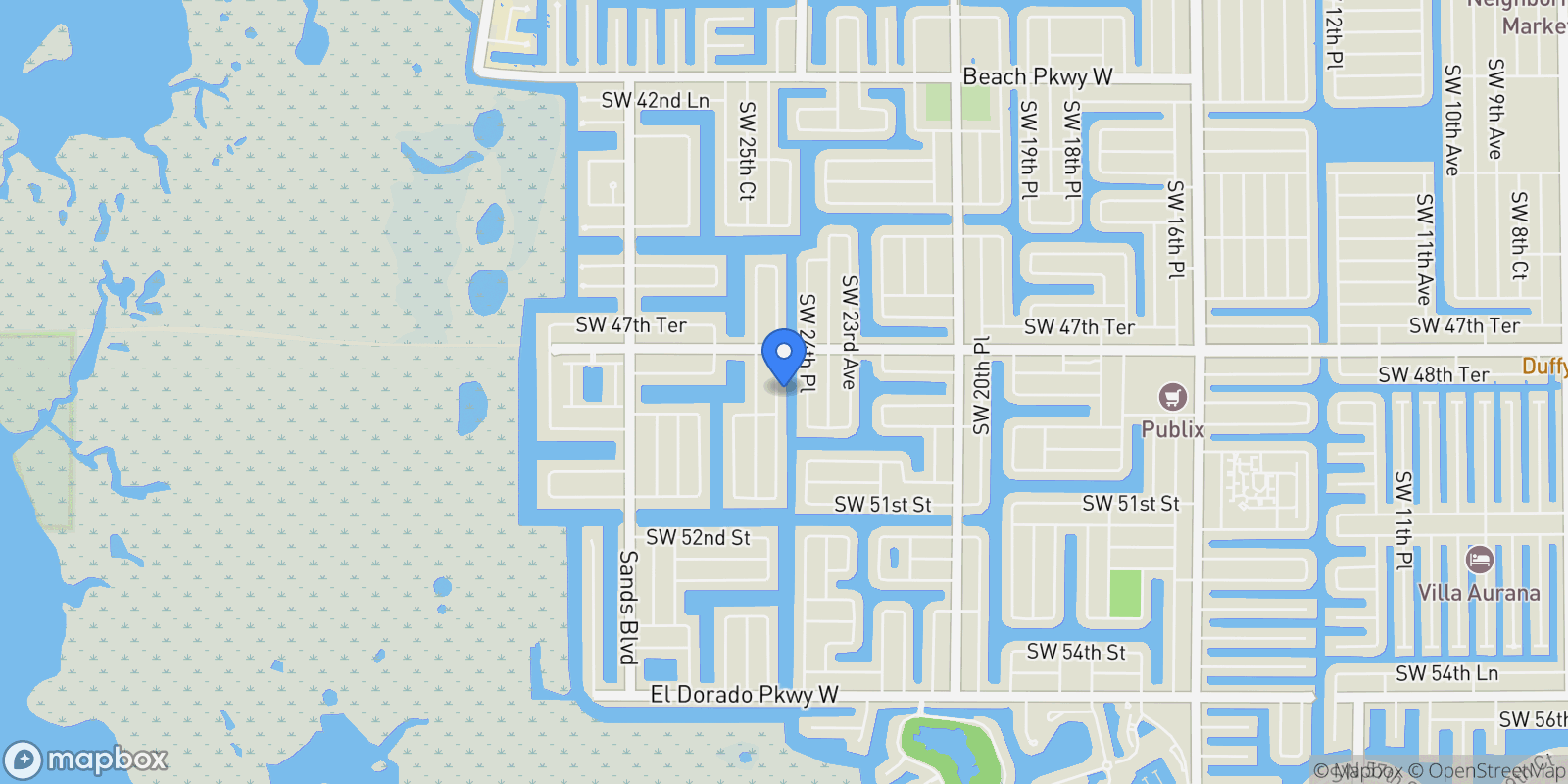 Map showing 4825 SW 25th PL, CAPE CORAL, FL 33914, Cape Coral, Florida, United States.