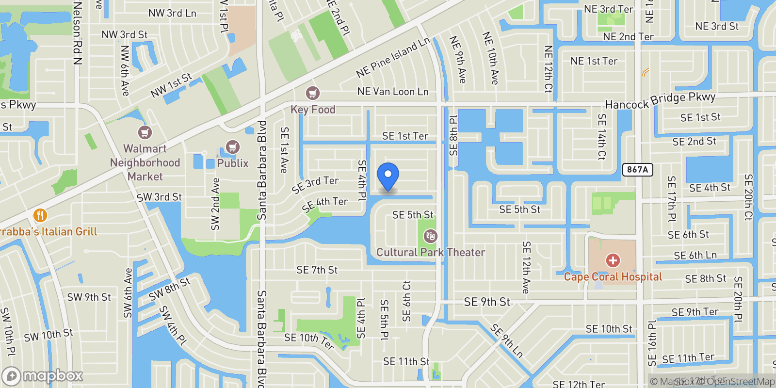 Map showing 526 SE 4th ST, CAPE CORAL, FL 33990, Cape Coral, Florida, United States.
