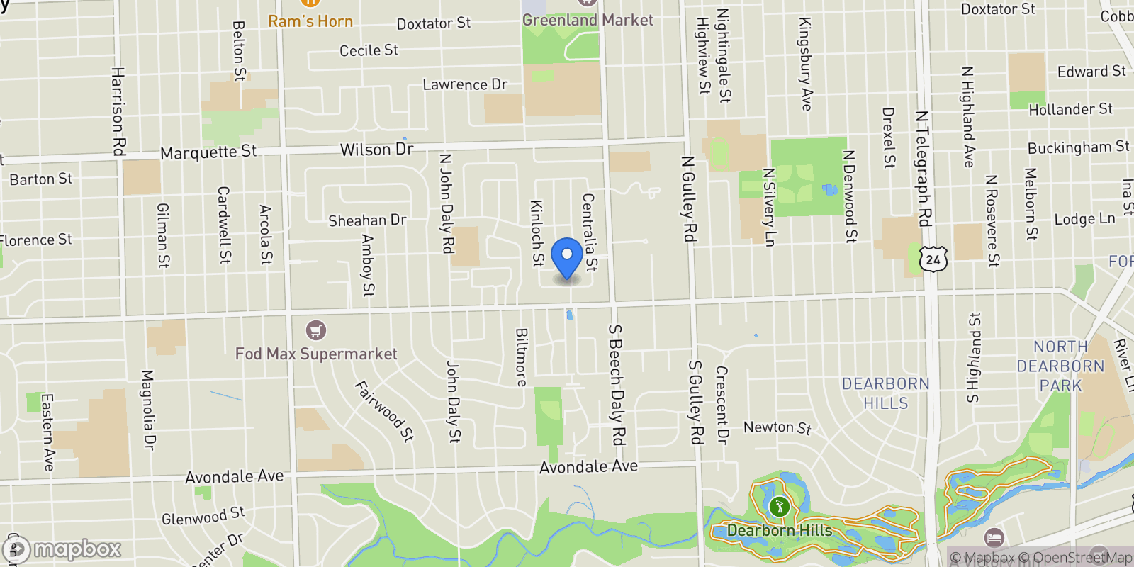 Map showing 26004 Shirley Lane, Dearborn Heights, MI 48127, Dearborn, Michigan, United States.