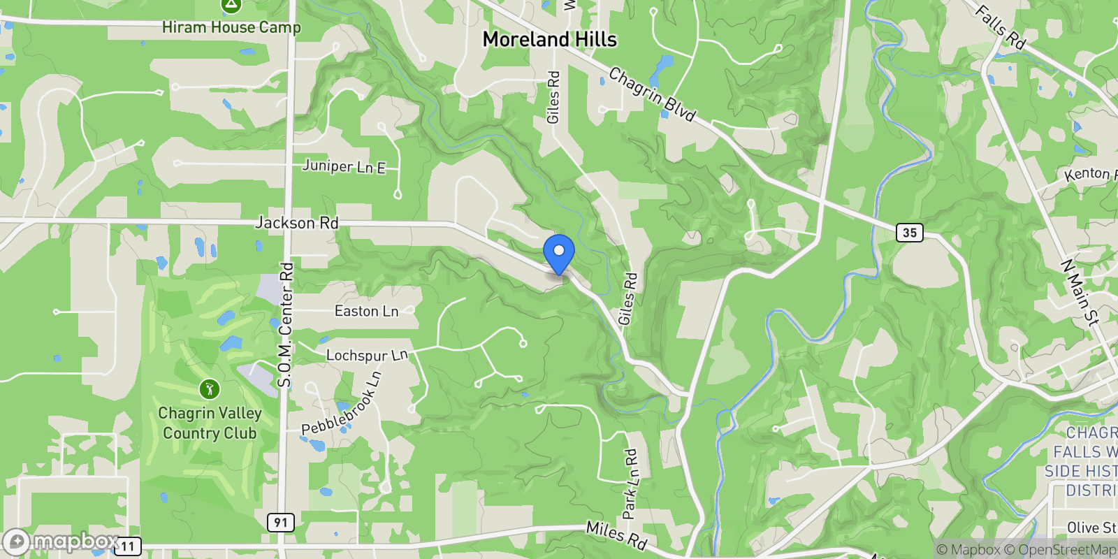Map showing 37300 Jackson Road, Moreland Hills, OH 44022, Novelty, Ohio, United States.