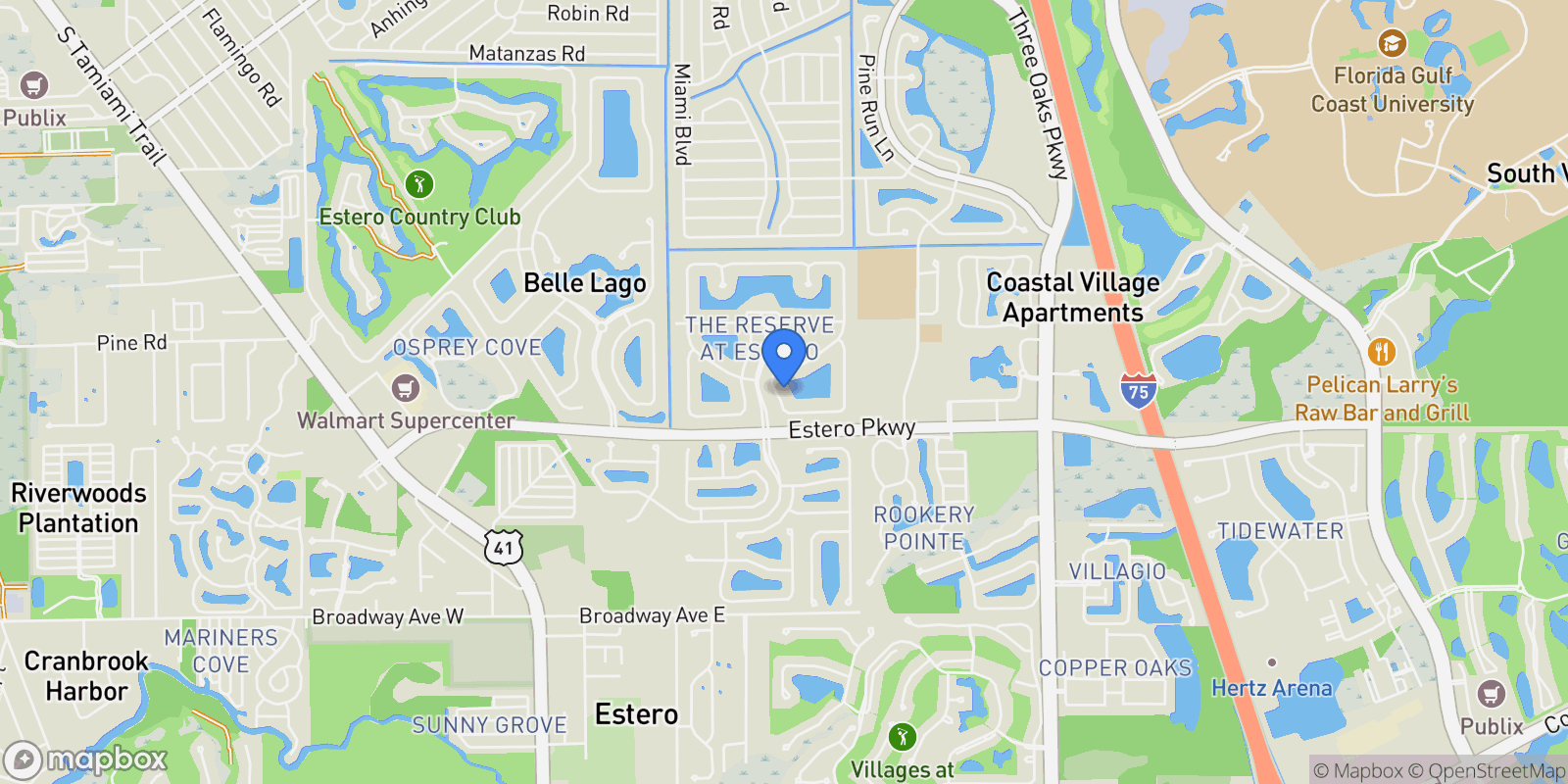 Map showing 19639 Tesoro WAY, ESTERO, FL 33967, Estero, Florida, United States.