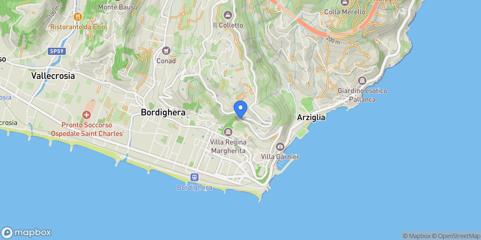 Map showing Via dei Collli, Bordighera, Liguria, Italy.