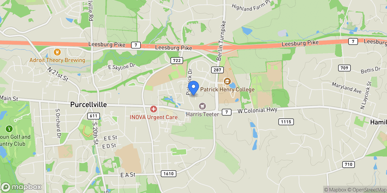 Map showing 17443 Aldershot Place, Purcellville, VA 20132, Purcellville, Virginia, United States.