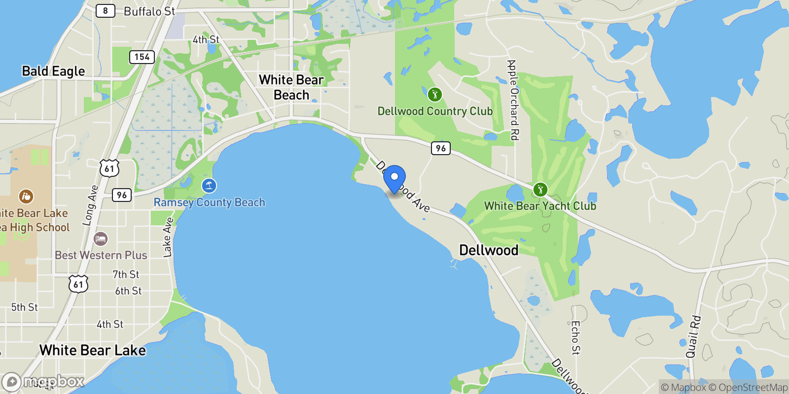 Map showing 22 Dellwood Avenue, Dellwood, MN, 55110, USA, White Bear Lake, Minnesota, United States.