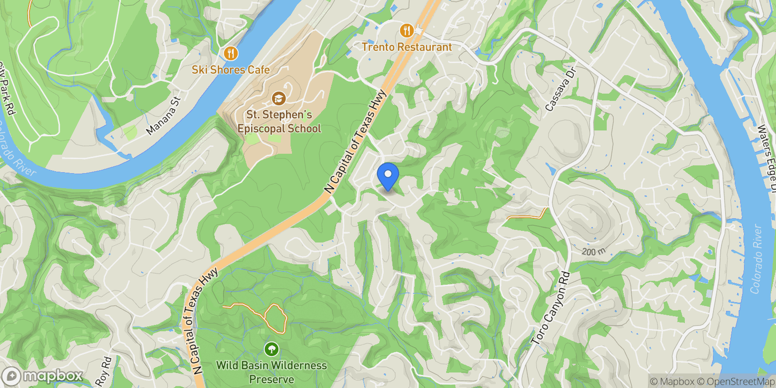 Map showing 2547 Waymaker Way, Austin, TX 78746, Austin, Texas, United States.