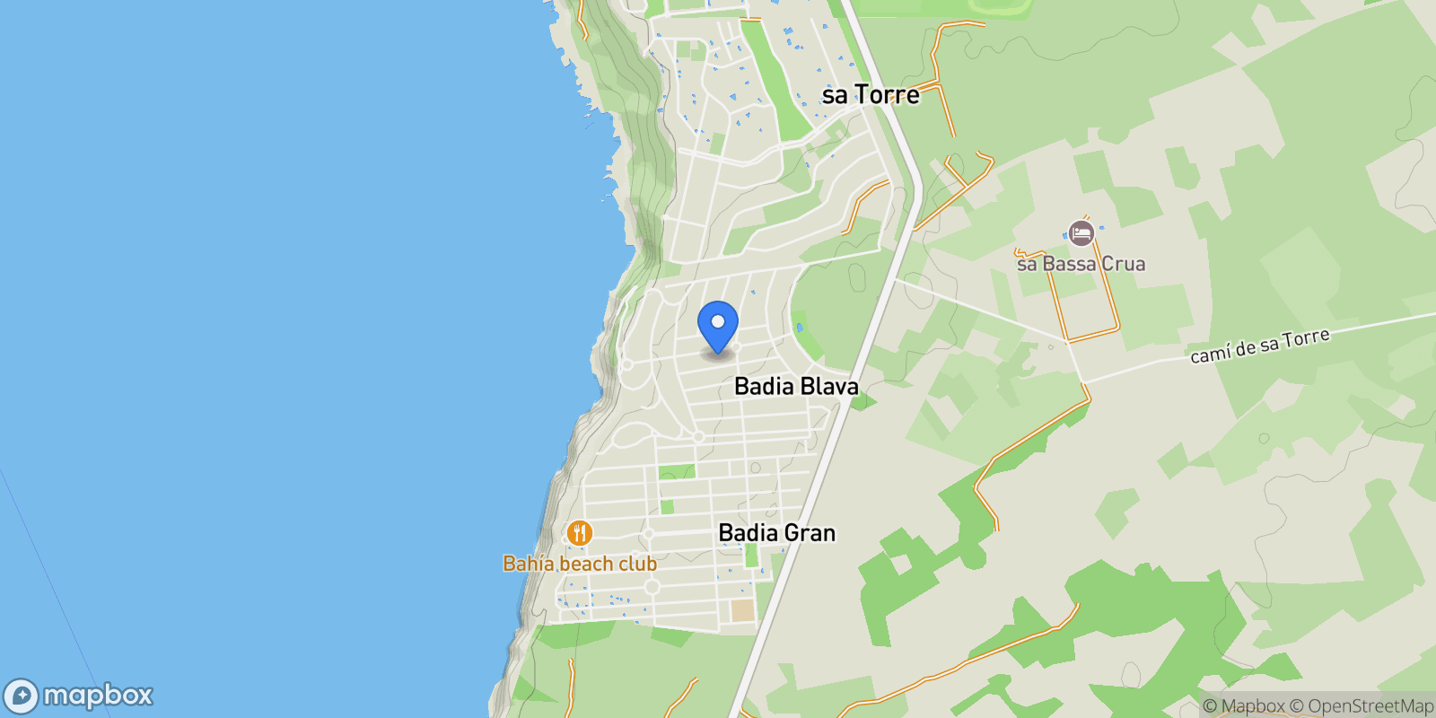 Map showing Badia Blava, Llucmajor, BALEARES, Llucmajor, Llucmajor, Balearic Islands, Spain.