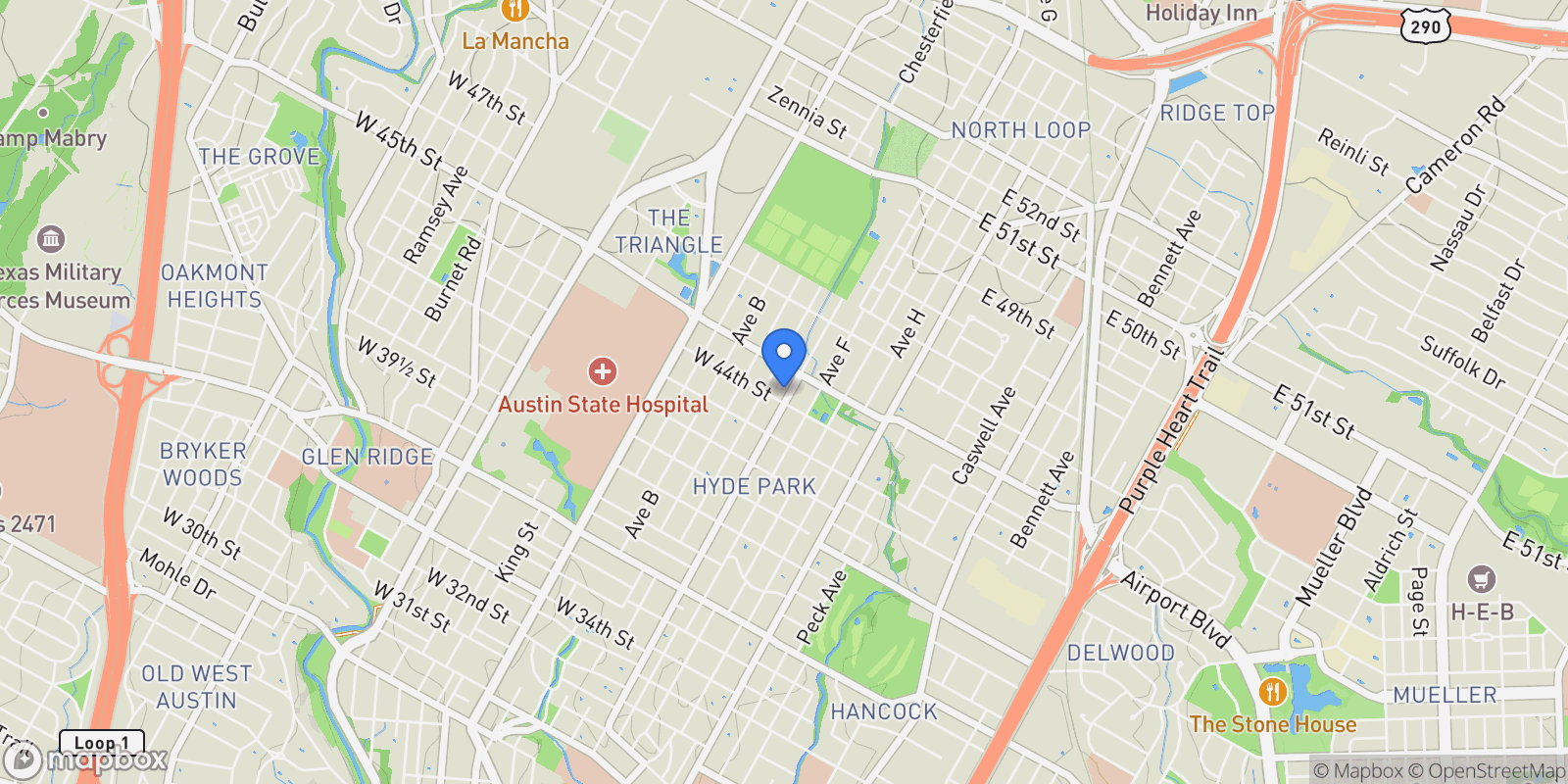 Map showing 4404 Speedway, Austin, TX 78751, Austin, Texas, United States.
