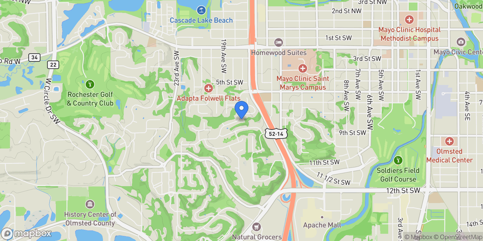 Map showing 910 Folwell Drive SW, Rochester, MN, 55902, USA, Rochester, Minnesota, United States.