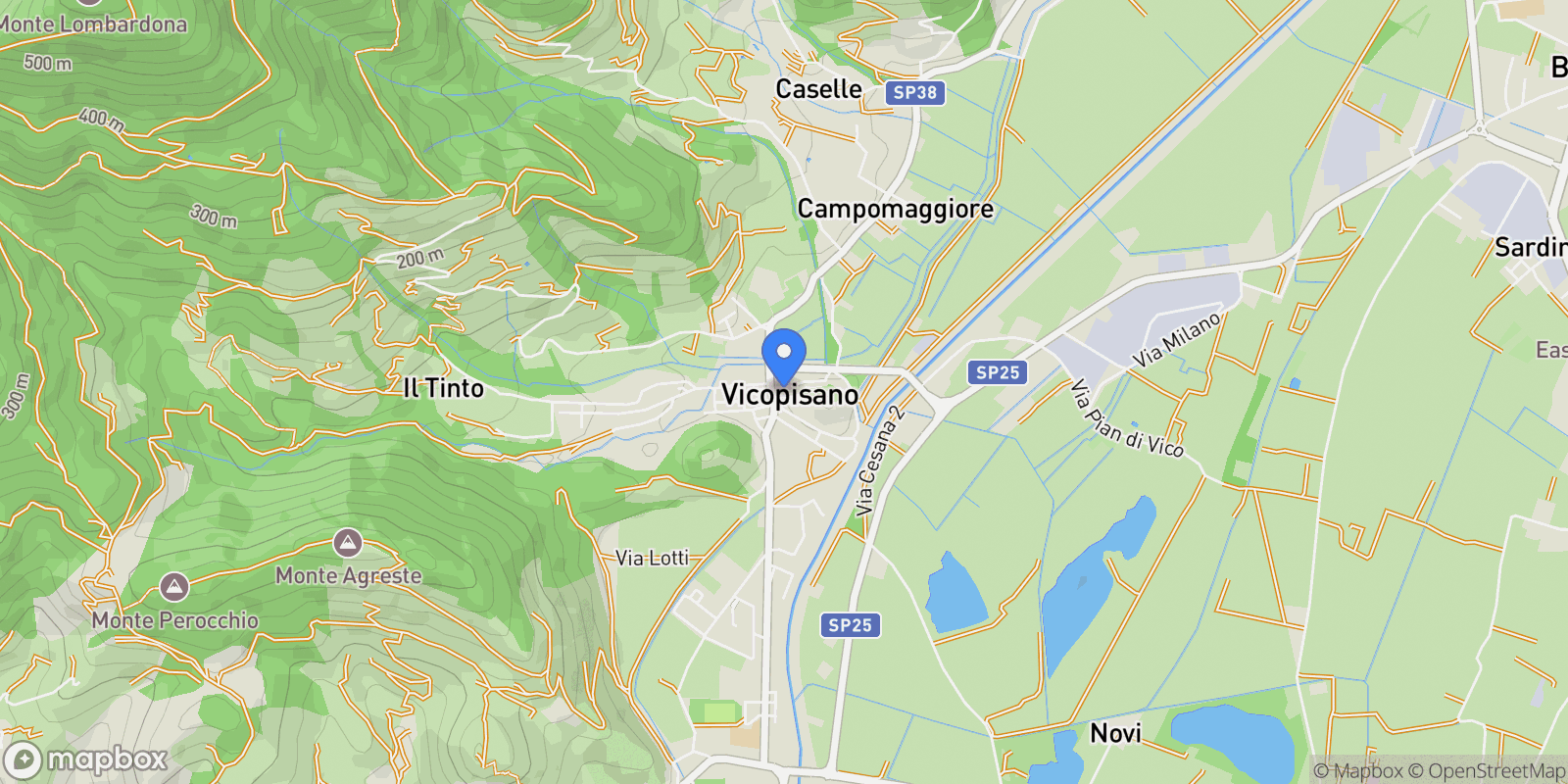Map showing Vicopisano, Tuscany, Italy.