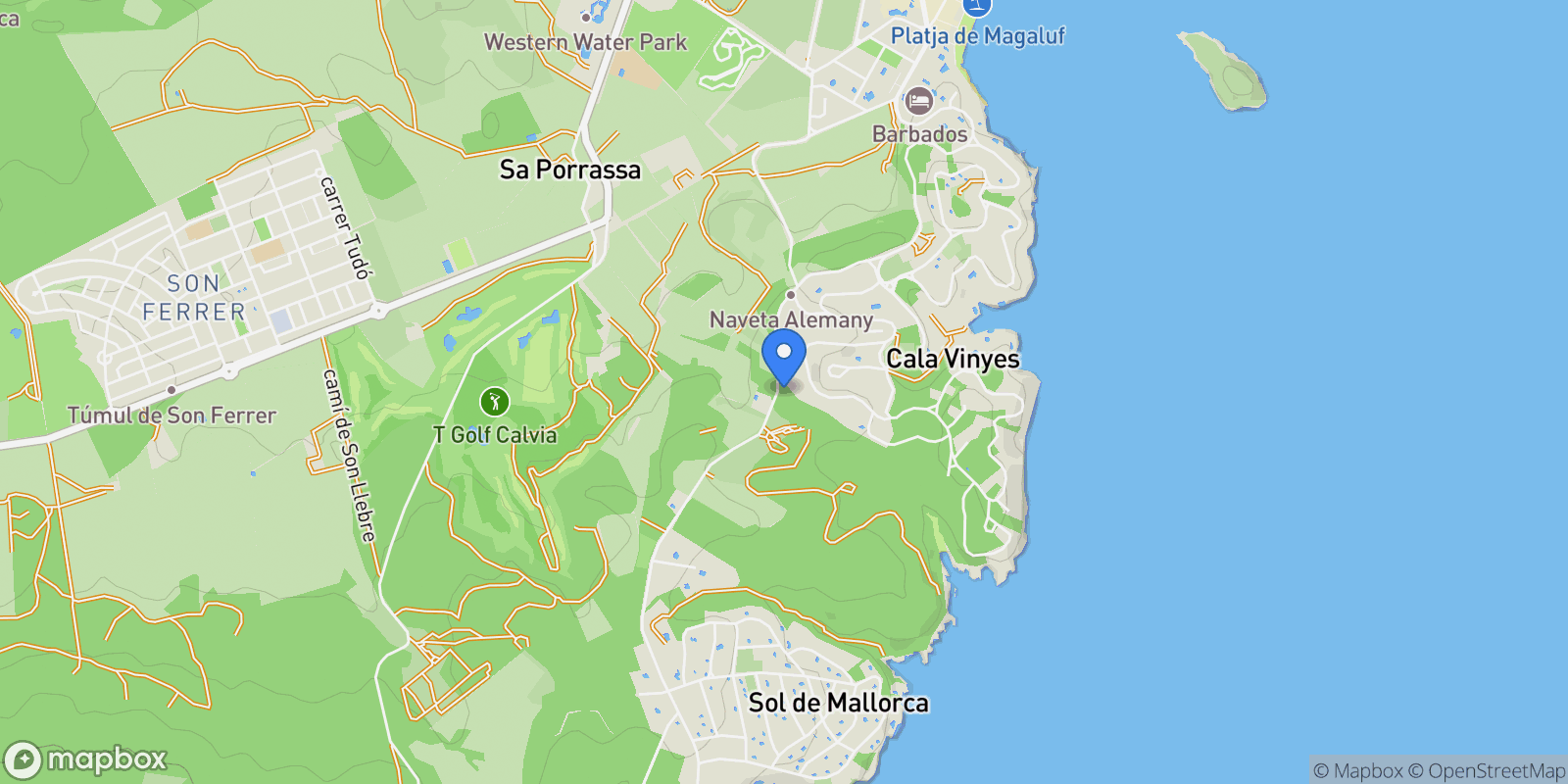 Map showing Sol de Mallorca, Calvià, BALEARES, Calvià, Calvia, Balearic Islands, Spain.