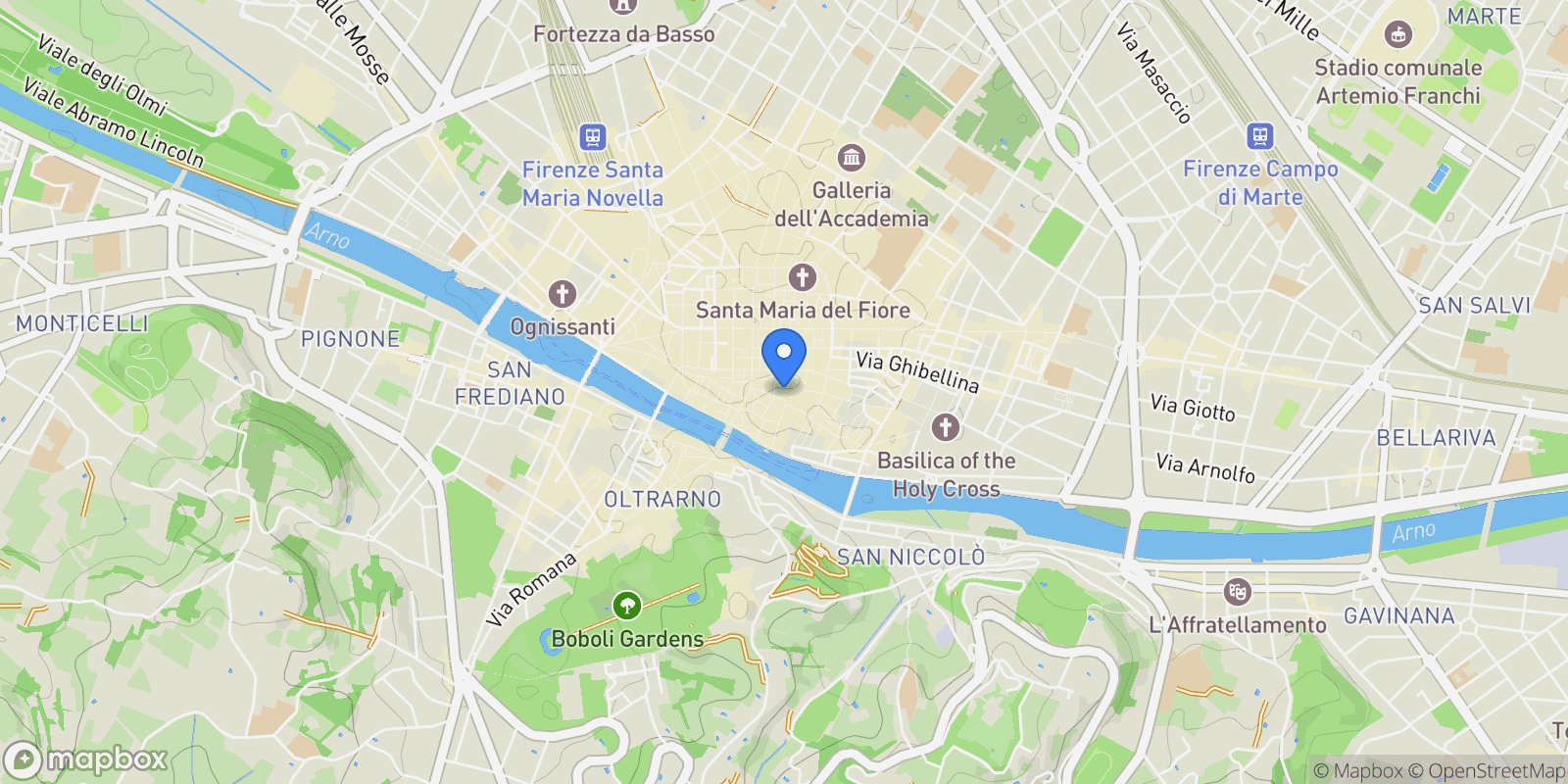 Map showing Florence, Tuscany, Italy.