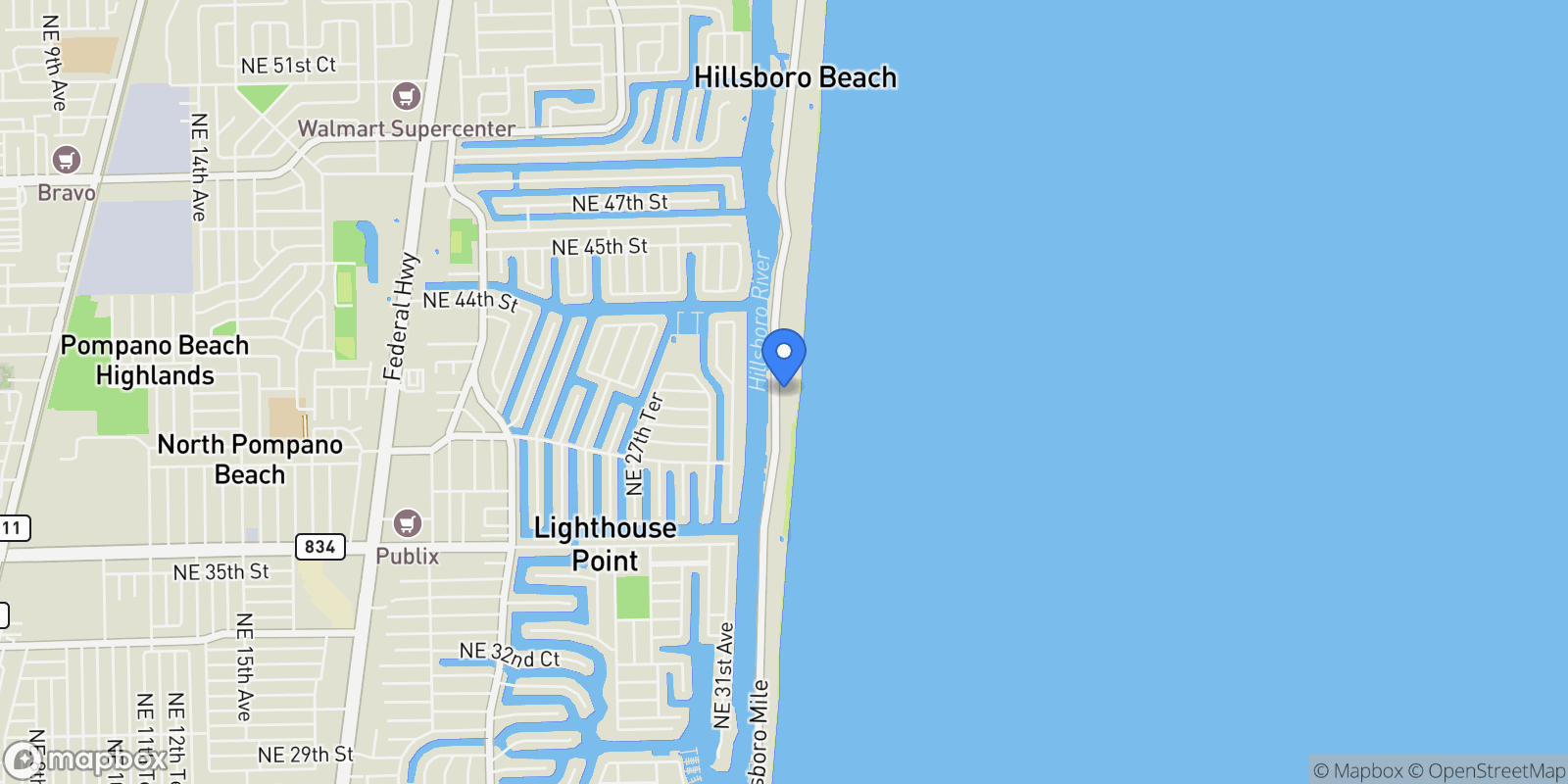 Map showing 1063 Hillsboro Mile 301, Hillsboro Beach, Florida, United States.