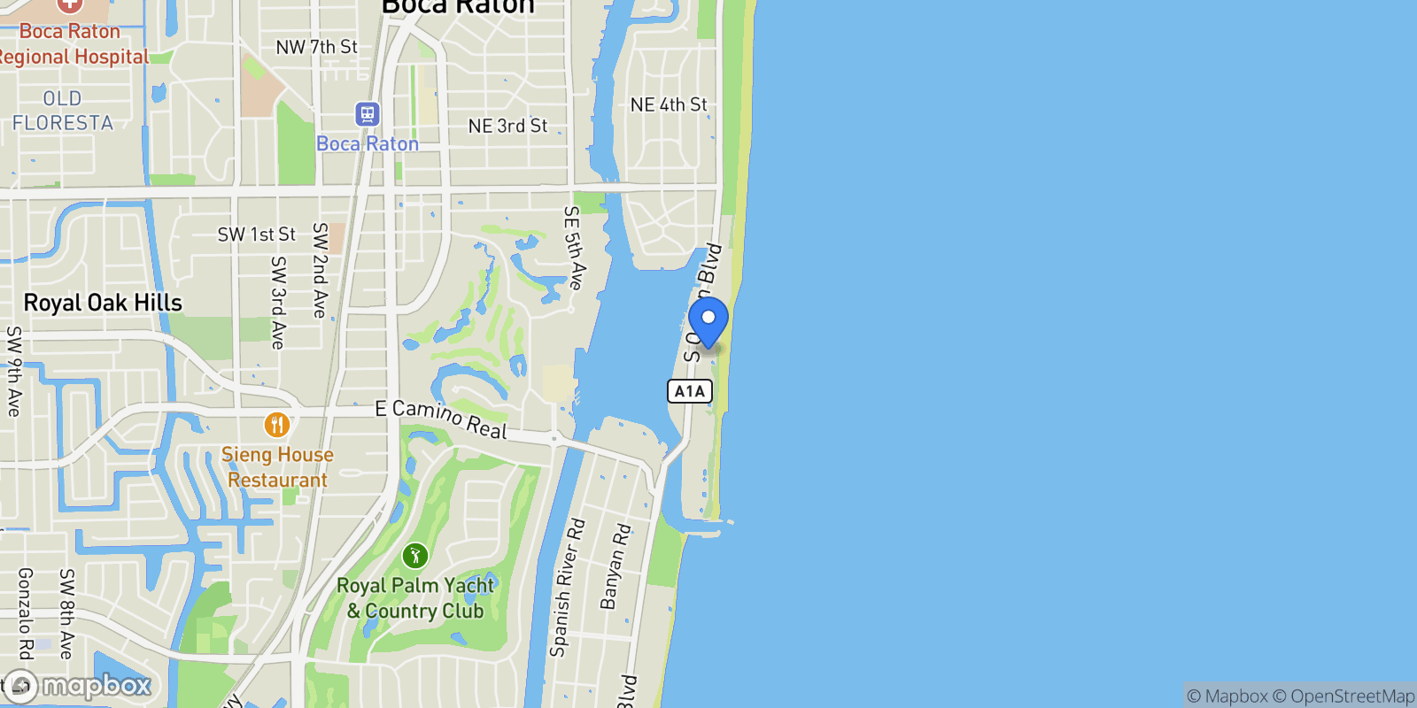 Map showing 600 S Ocean Blvd 504, Boca Raton, Florida, United States.