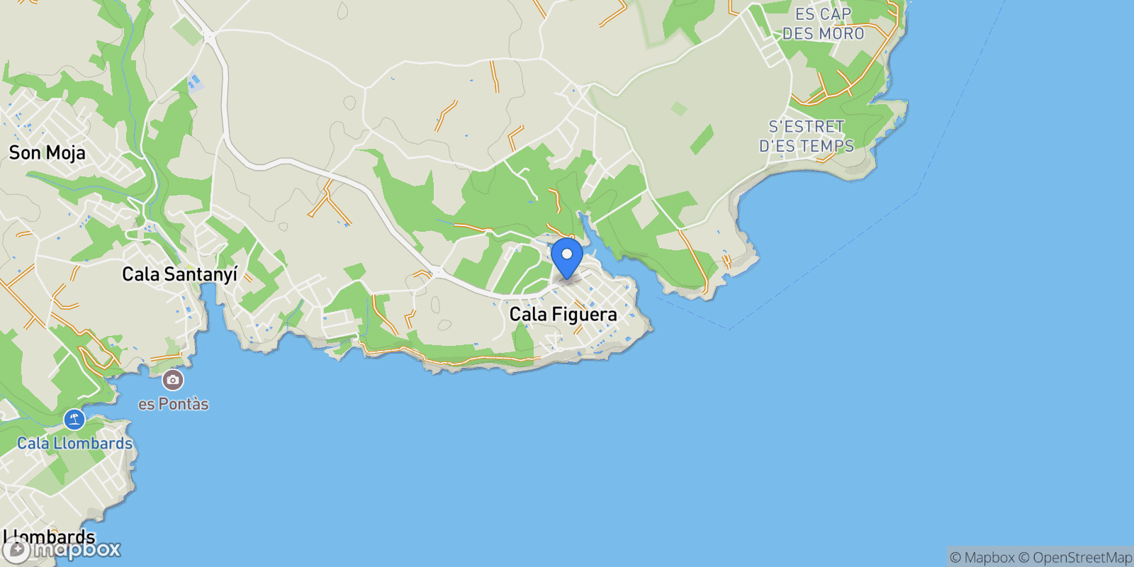 Map showing Cala Figuera, Santanyi, Balearic Islands.