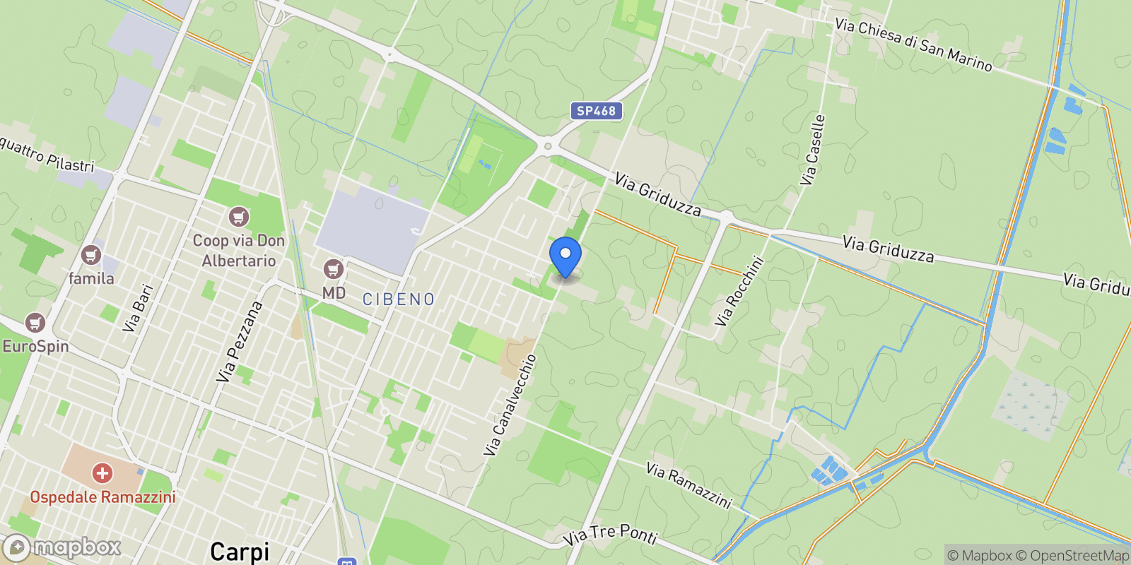 Map showing Santa Croce Chiesa, Emilia-Romagna, Italy.