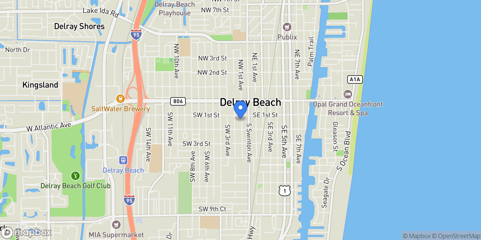 Map showing 110 SW 1st Avenue, Delray Beach, Florida, United States.