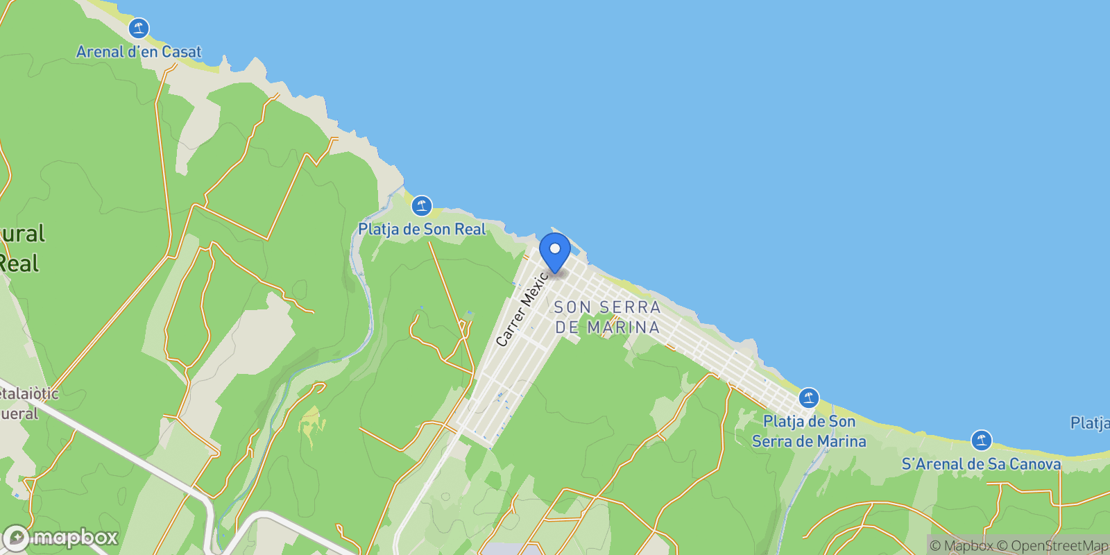 Map showing Son Serra de Marina, Santa Margalida, Balearic Islands.