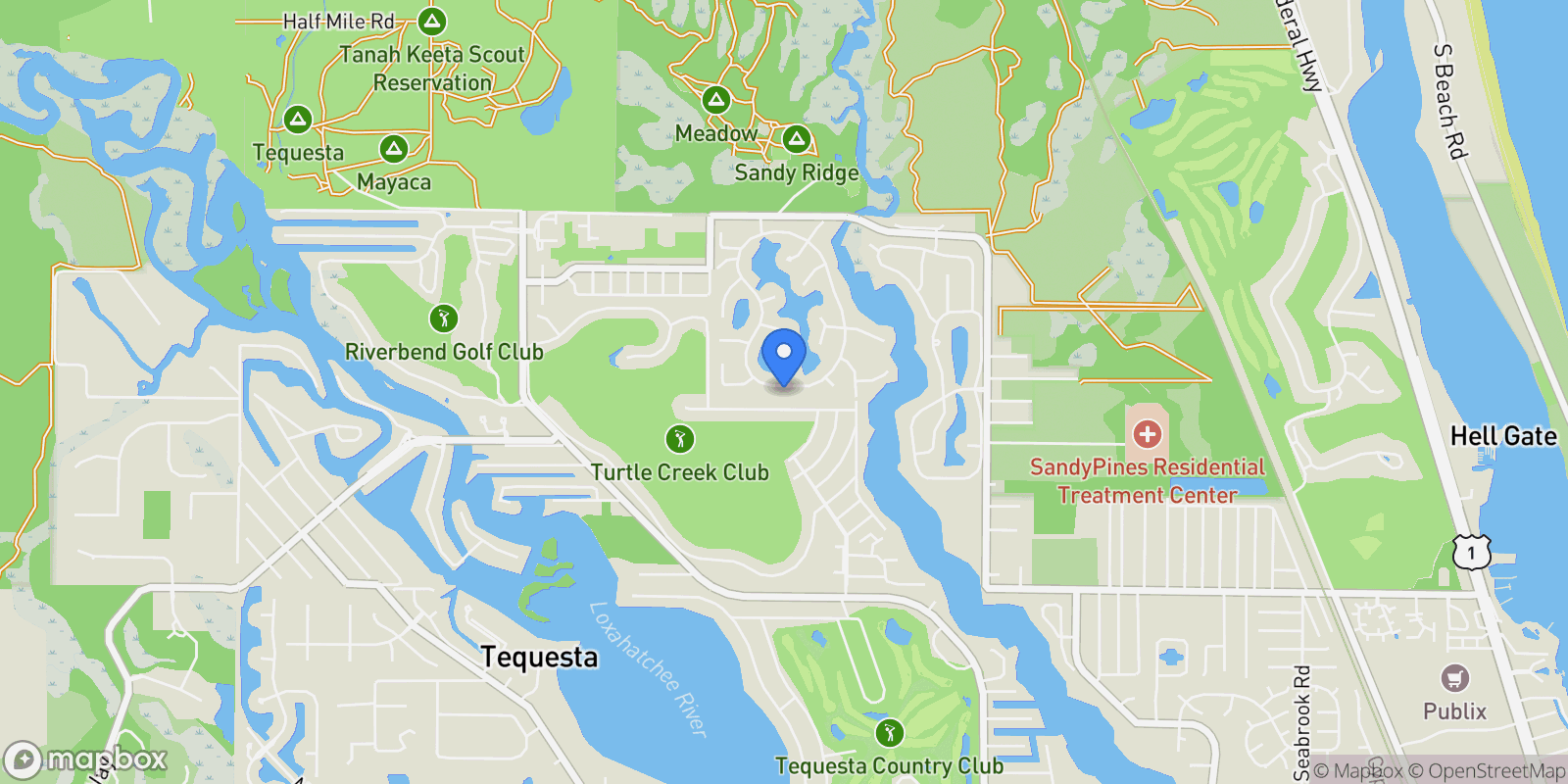 Map showing 18240 SE Heritage Drive, Tequesta, Florida, United States.