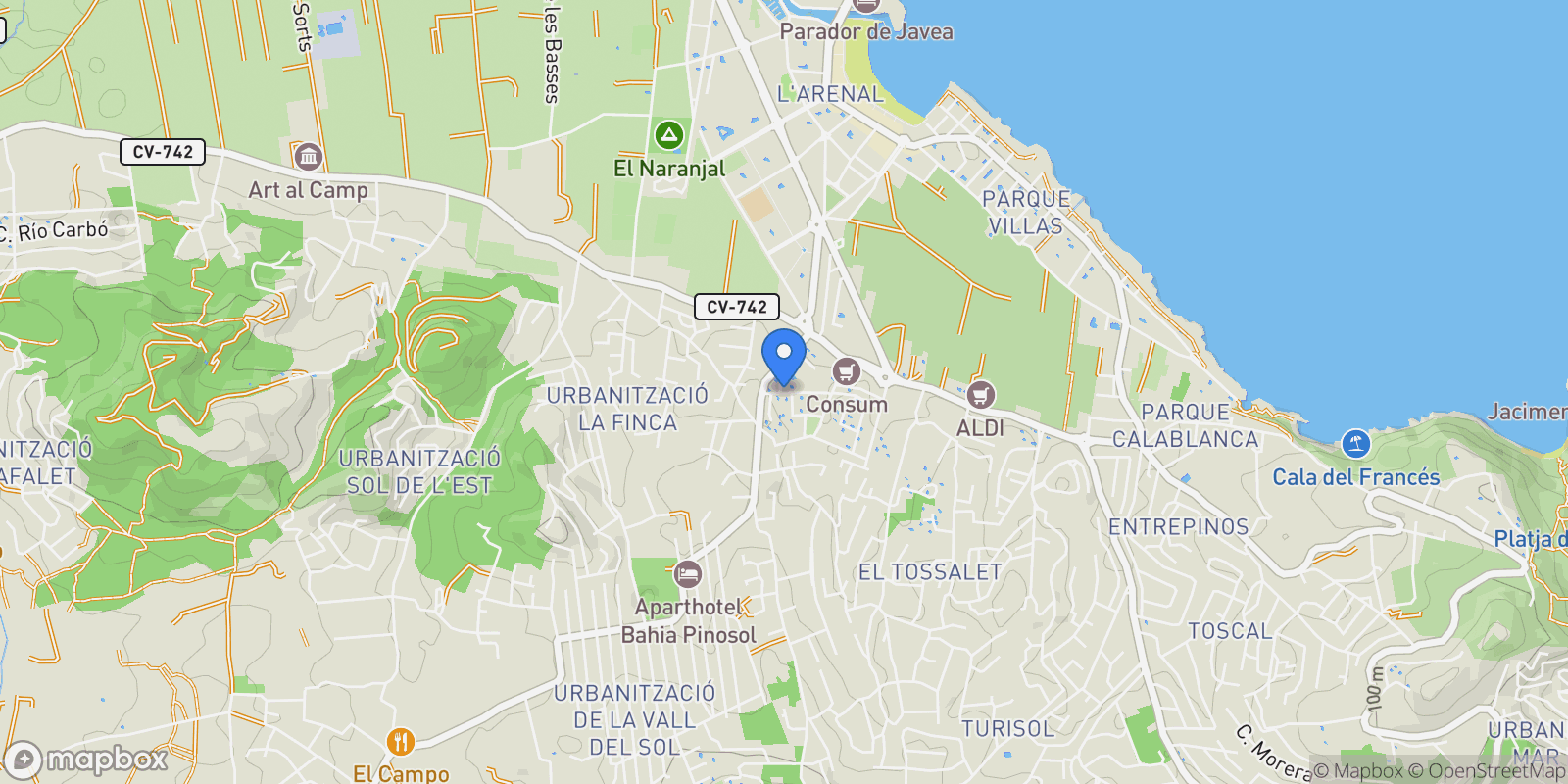Map showing El Tosalet, Xabia / Javea, Valencian Community.