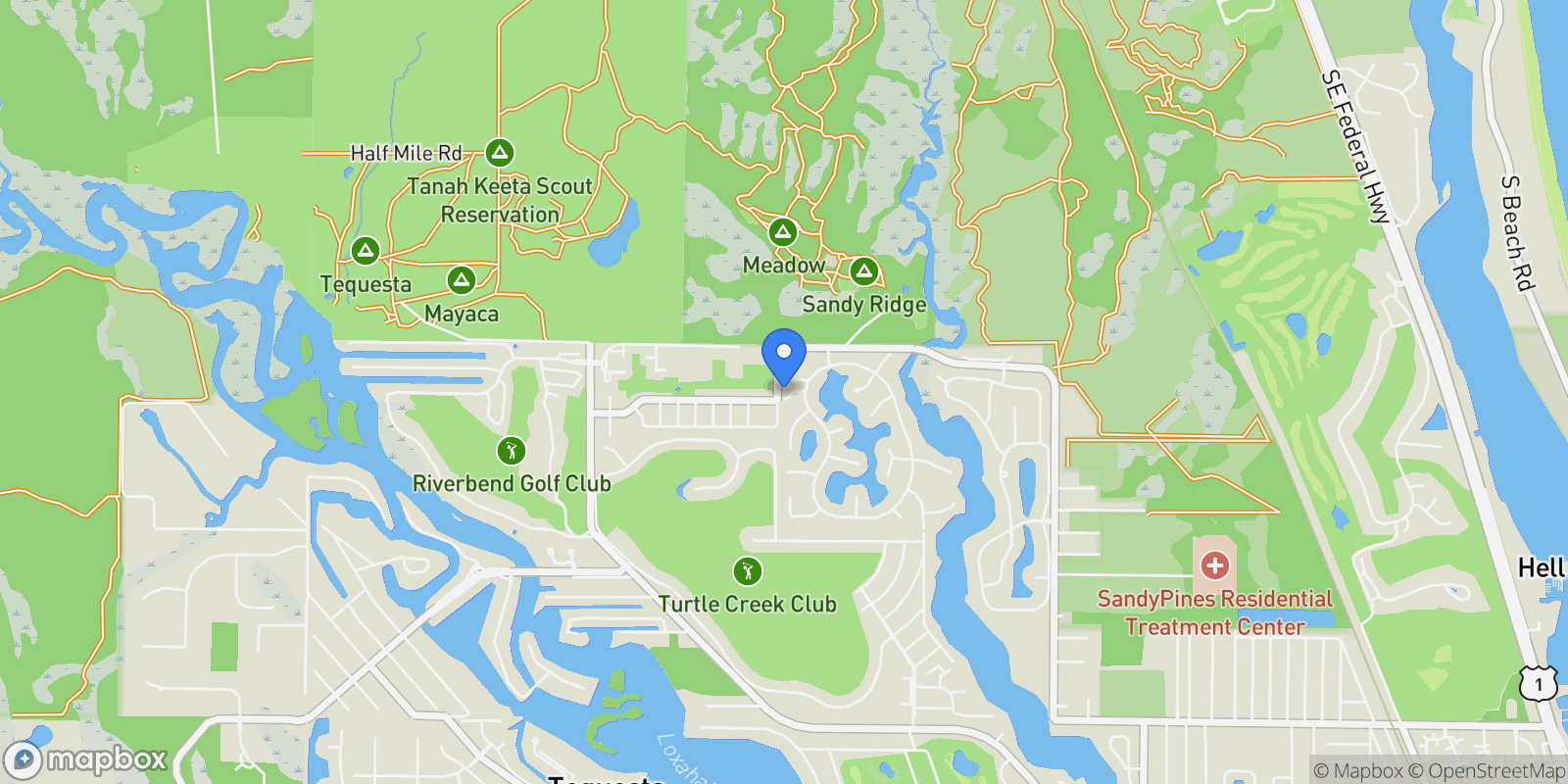 Map showing 9923 SE Oak Tree Terrace, Tequesta, Florida, United States.