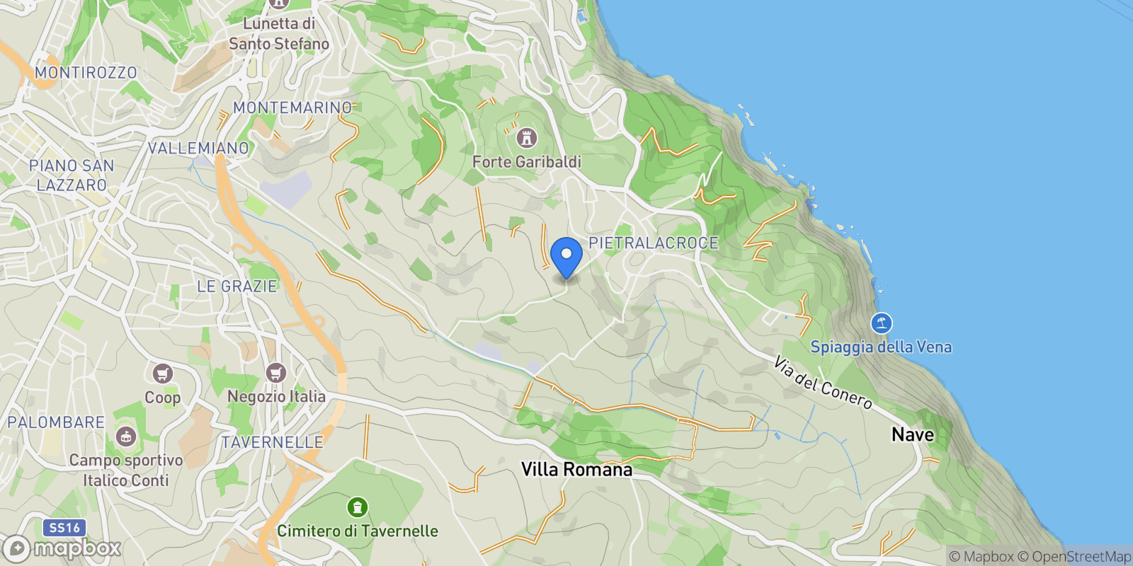 Map showing via del Conero, Marche, Italy.