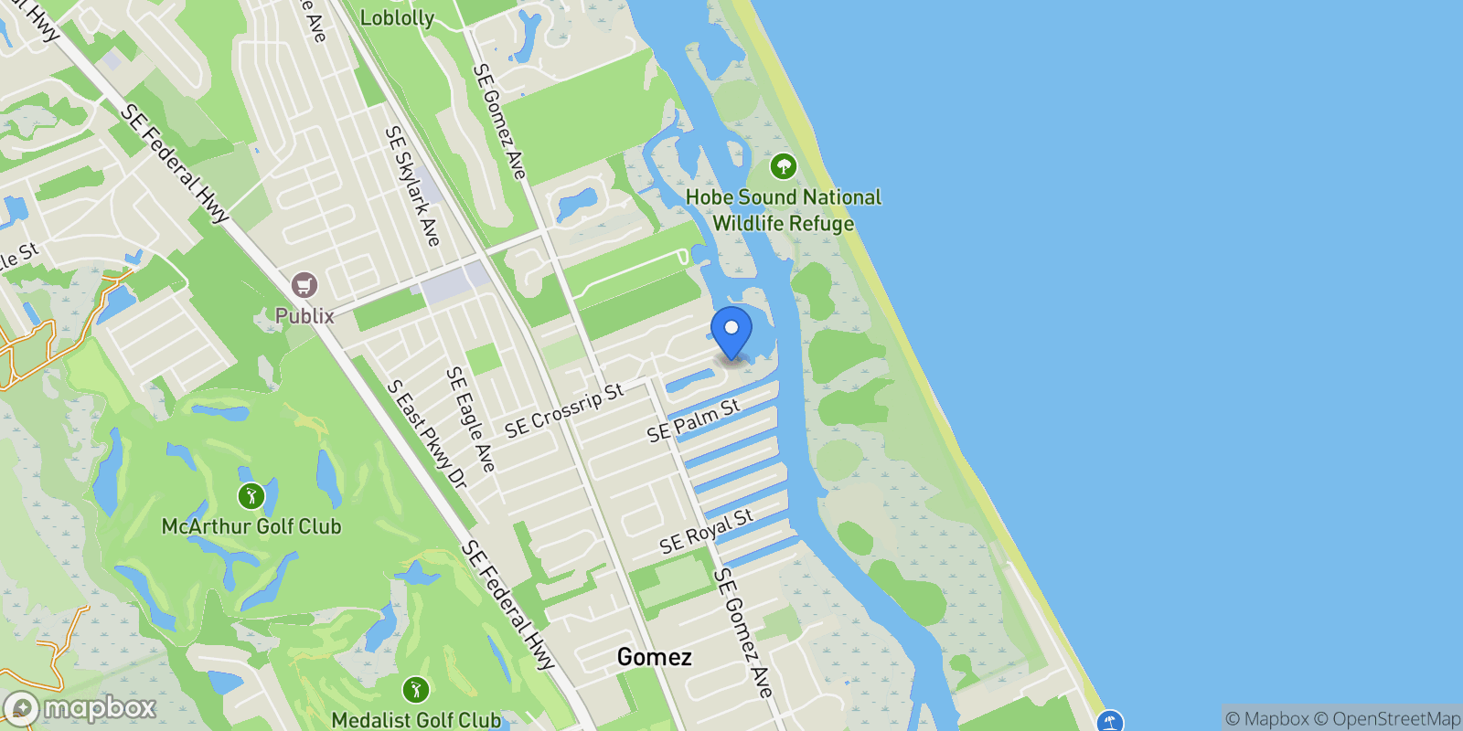 Map showing 8902 SE Marina Bay Drive, Hobe Sound, Florida, United States.