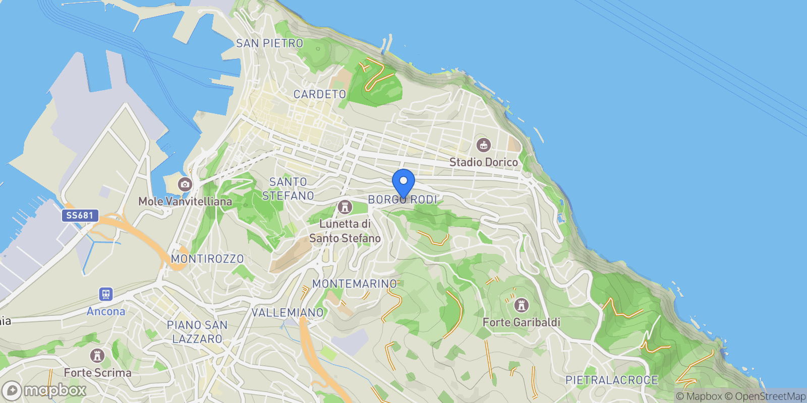Map showing Borgo Rodi, Ancona, Marche, Italy.