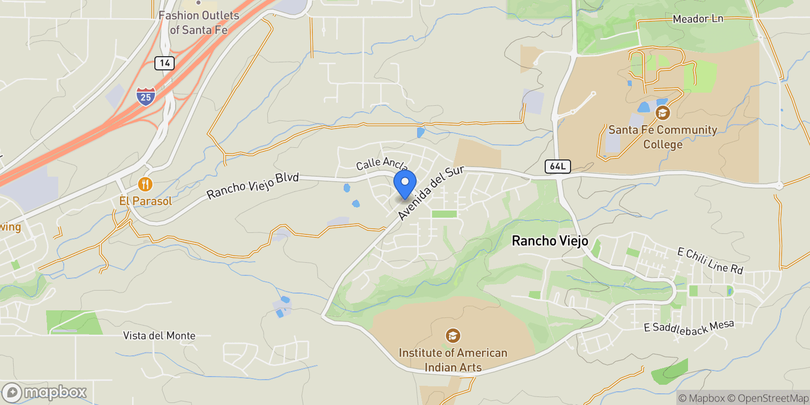 Map showing 65 Calle Agua Clara , Santa Fe, NM 87508, Santa Fe, New Mexico, United States.