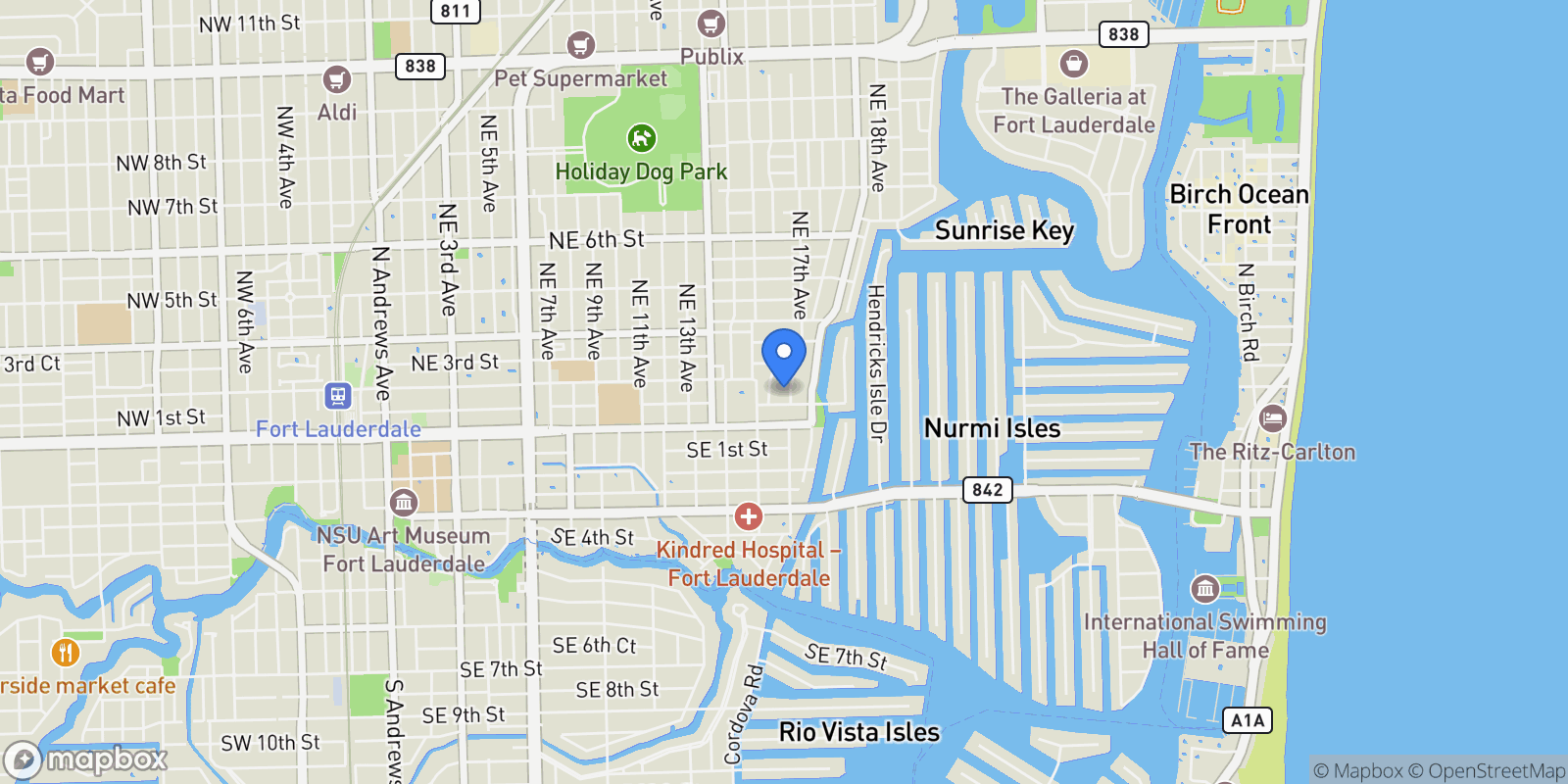 Map showing 111 NE 17th Avenue, Fort Lauderdale, Florida, United States.