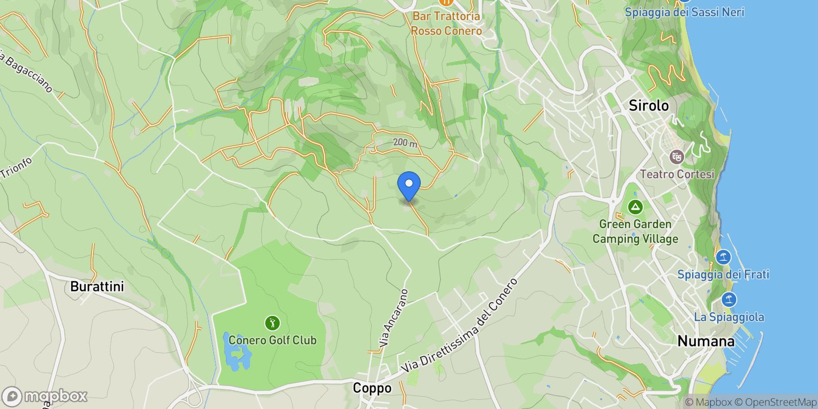 Map showing Via Monte Colombo  2, Coppo, Marche, Italy.