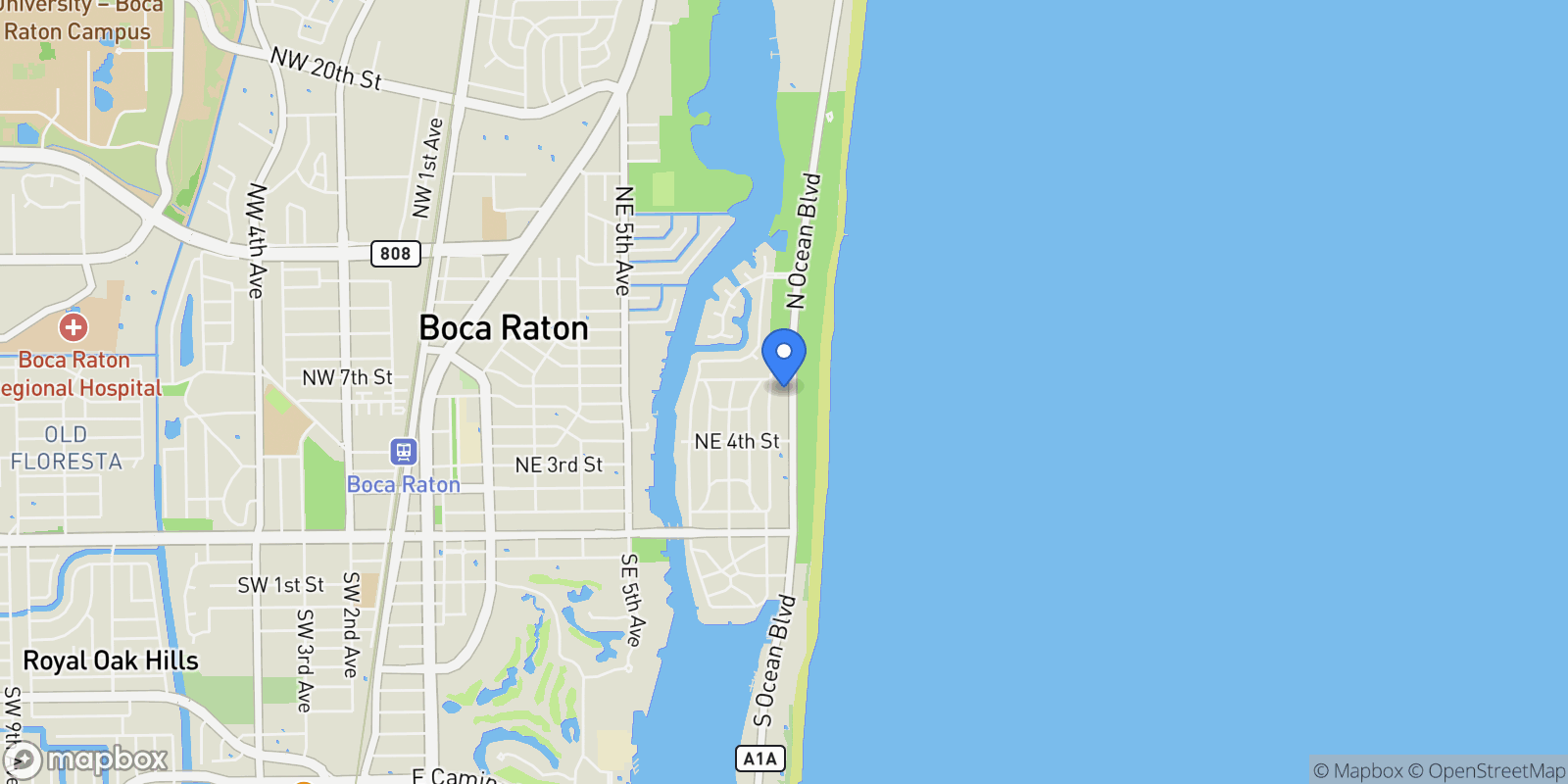 Map showing 541 N Ocean Boulevard 5610, Boca Raton, Florida, United States.