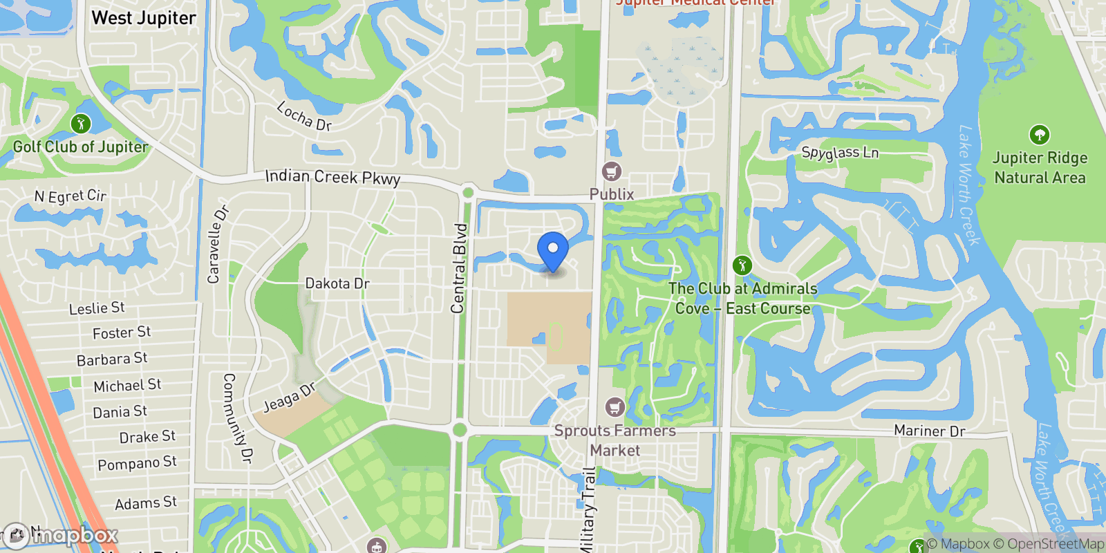 Map showing 118 Wicklow Lane, Jupiter, Florida, United States.