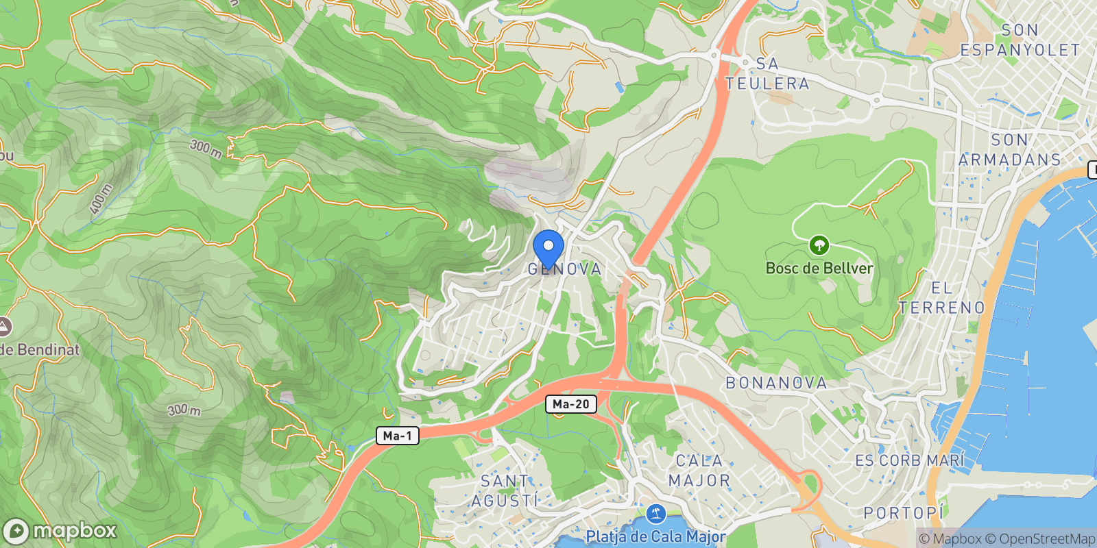 Map showing 07015 Gènova, Illes Balears, Spain, Genoa, Palma, Balearic Islands.