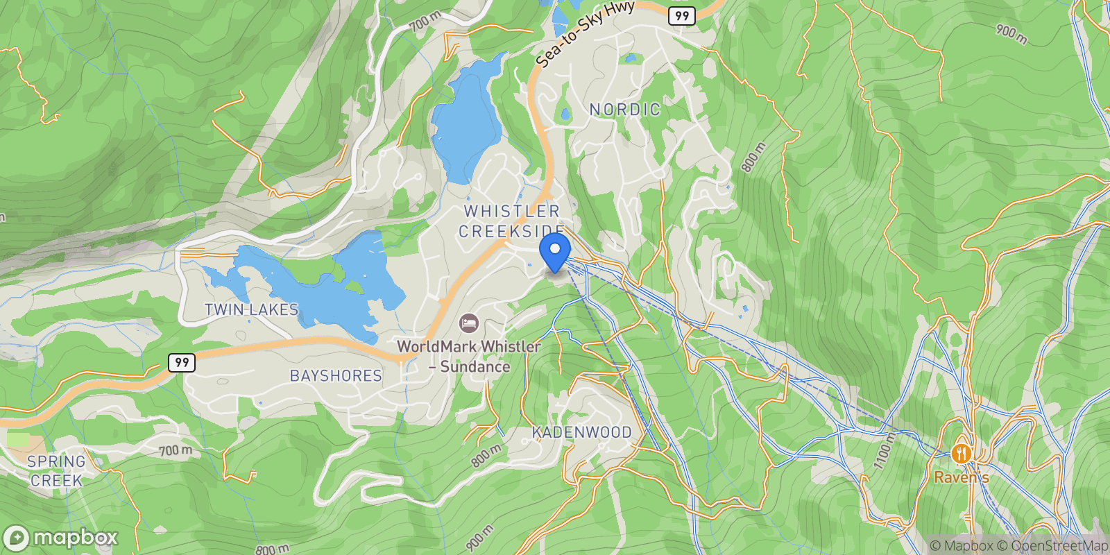 Map showing 2202 Gondola Way 221, Whistler, British Columbia, Canada.
