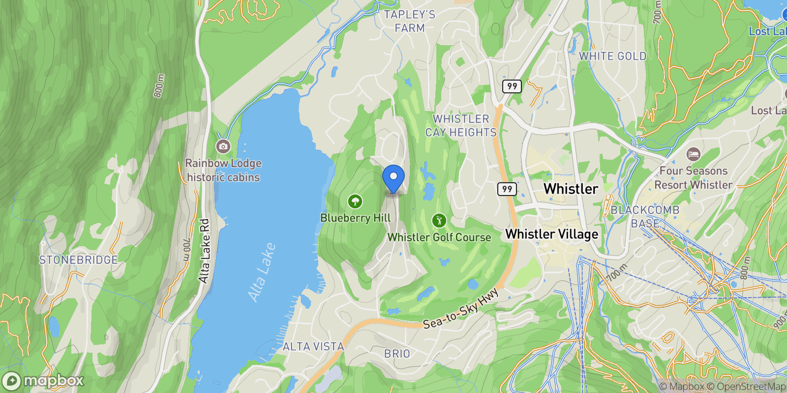 Map showing 3418 Blueberry Drive, Whistler, British Columbia, Canada.