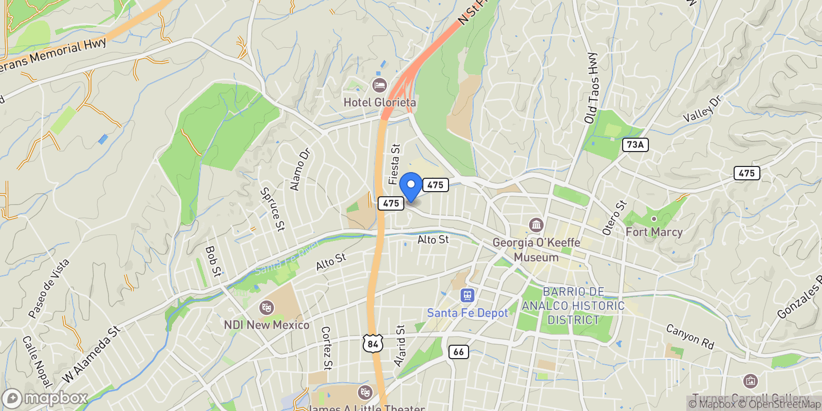 Map showing 669 W San Francisco Street, Santa Fe, NM 87501, Santa Fe, New Mexico, United States.